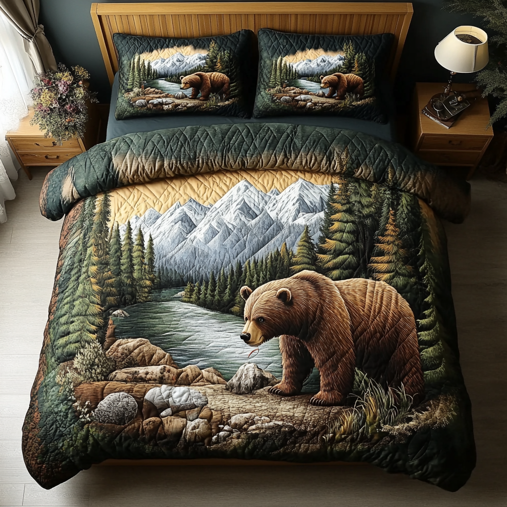 Forest Wanderer Quilted Bedding Set Bedspread Set Best Bear Gift Ideas