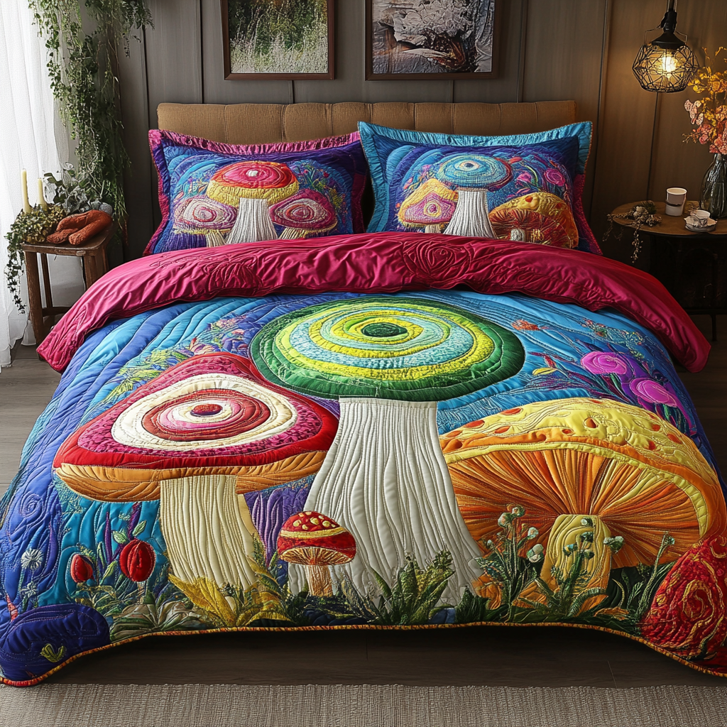 Forest Whimsy Quilted Bedding Set Best Comforter Sets Gifts For Hippie Dad