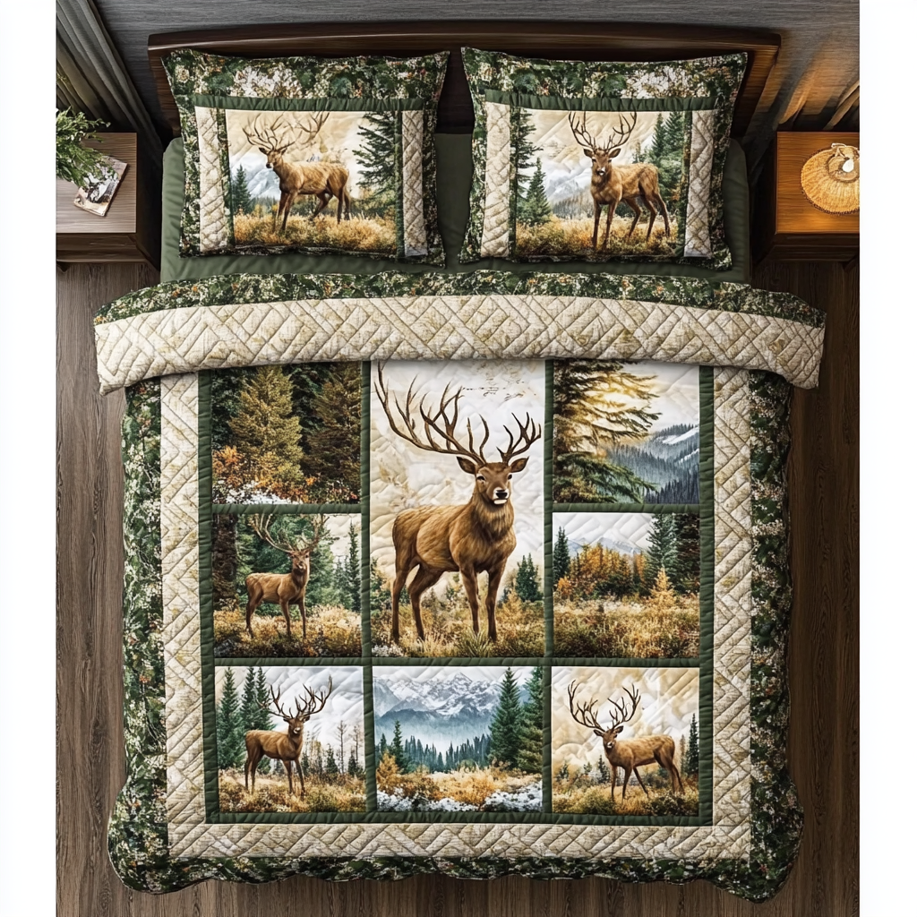 Forest Whisper Quilted Bedding Set Bed Room Decoration Presents For Deer Hunters