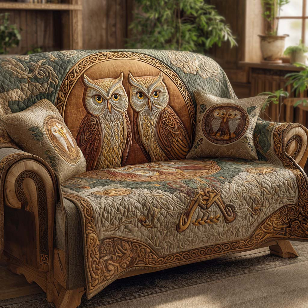 Forest Whispers Quilted Sofa Cover Living Room Decor Ideas Best Owl Gifts