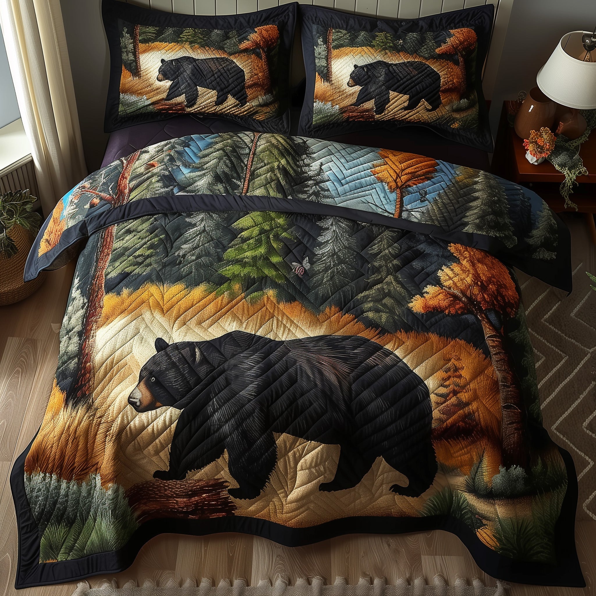 Forest Wilderness Duvet Quilted Bedding Set Majestic Bear Scene Best Animal Bedding Gifts