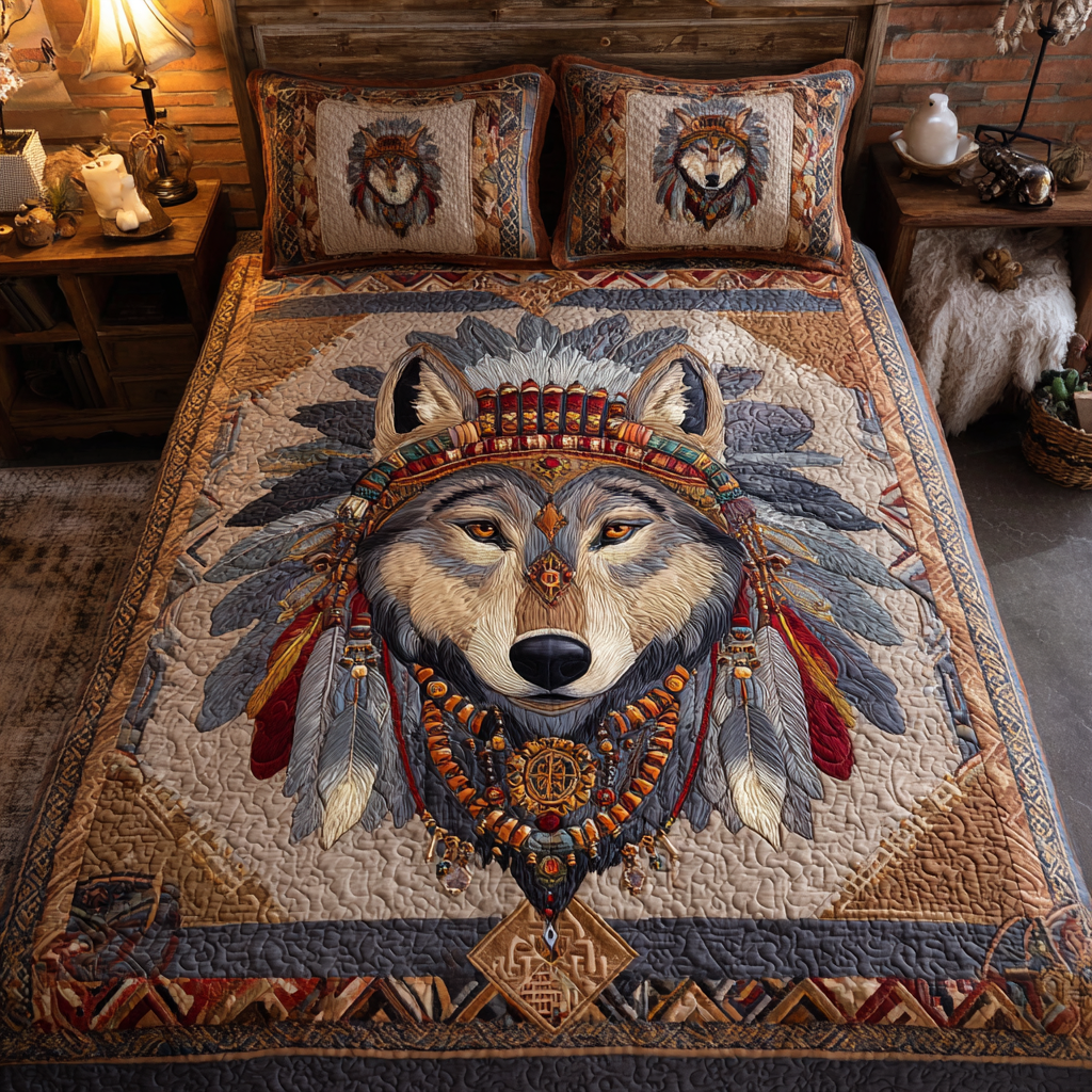 Forest Wolf Quilted Bedding Set Aesthetic Room Decor Wolf Themed Gifts