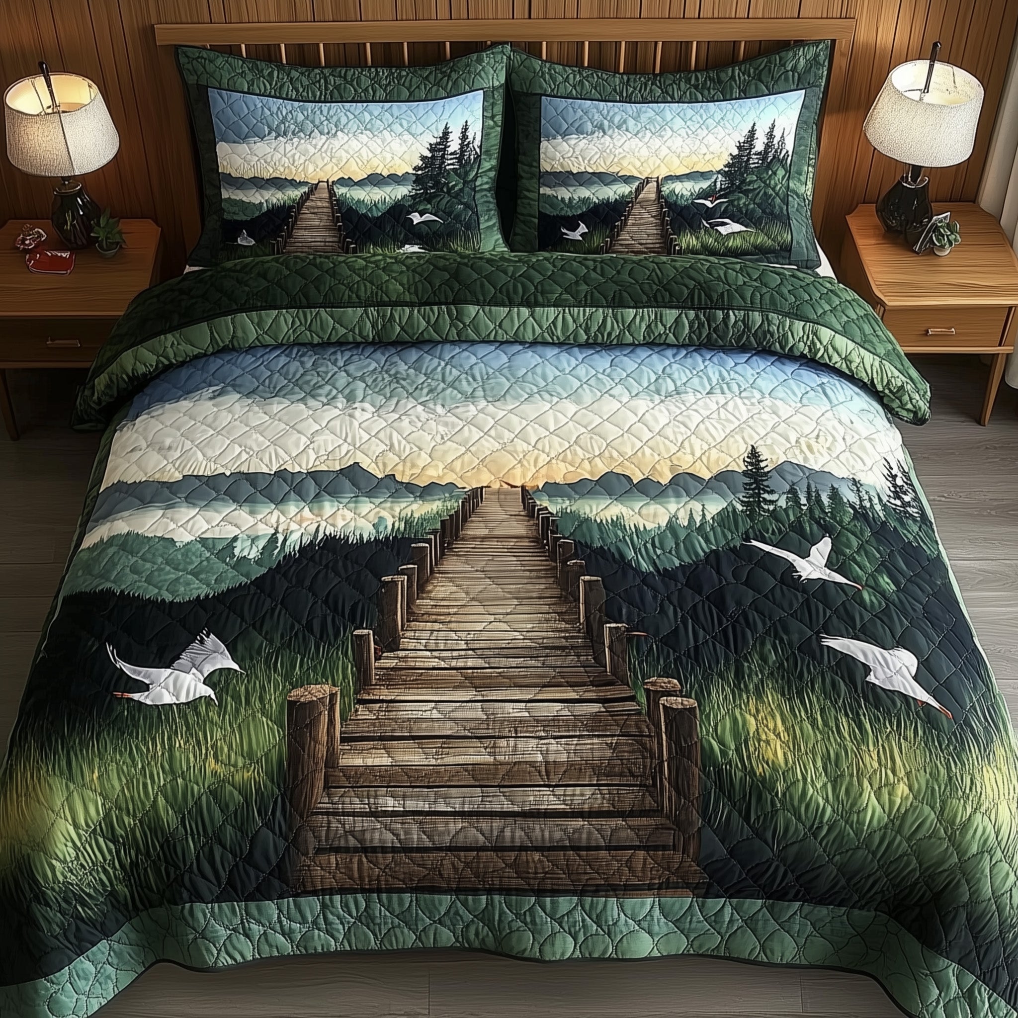 Forest Wooden Dock Quilted Bedding Set Duvet Cover Bedspread Romantic Christmas Gifts For Wife