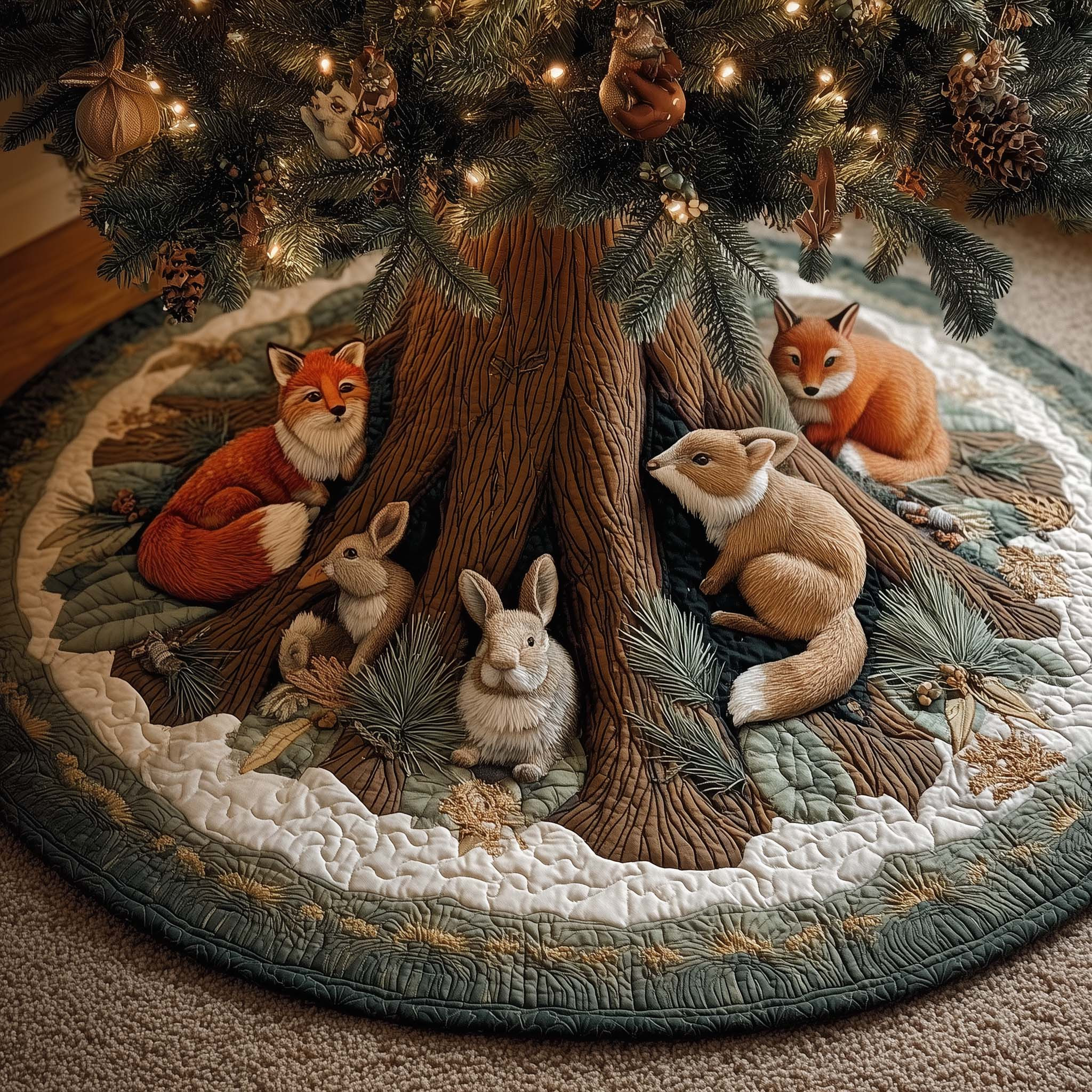 Forest Zoo Quilted Tree Skirt Best Living Room Christmas Decorations Gifts For Animal Lovers