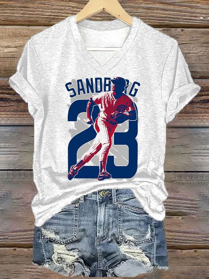 Forever 23 In Memory Of Ryne Sandberg V-Neck T-Shirt Womens Cubs Fan Merch Gifts