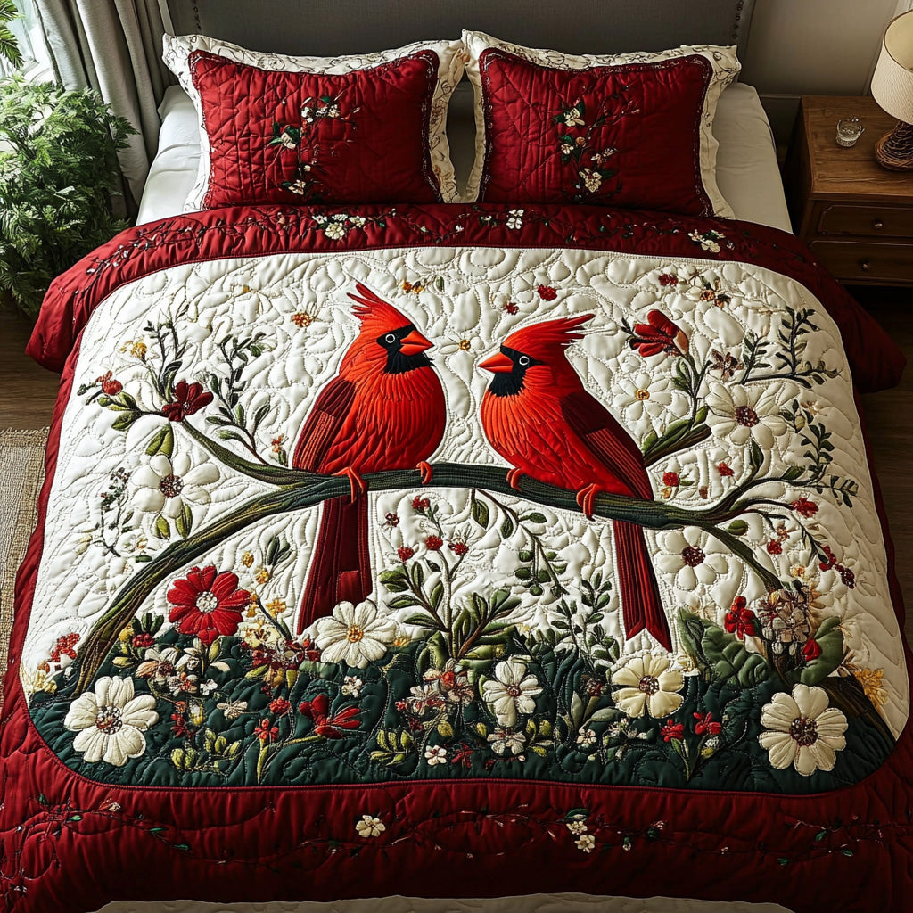 Forever Cardinal Quilted Bedding Set Bed Room Decoration Best Cardinal Gift Items