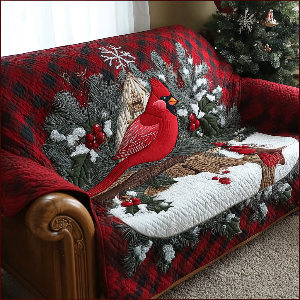 Forever Cardinal Spirit Quilted Sofa Cover Holiday Living Room Decor Gifts For Cardinal Lovers