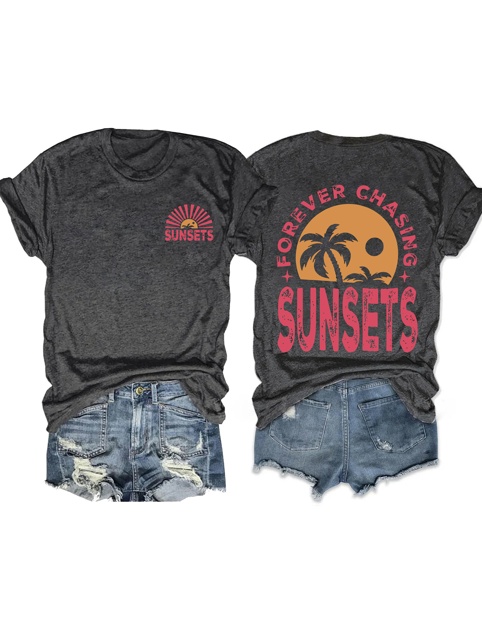 Forever Chasing Sunsets T-Shirt Novelty Graphic Shirt Gifts For Couples