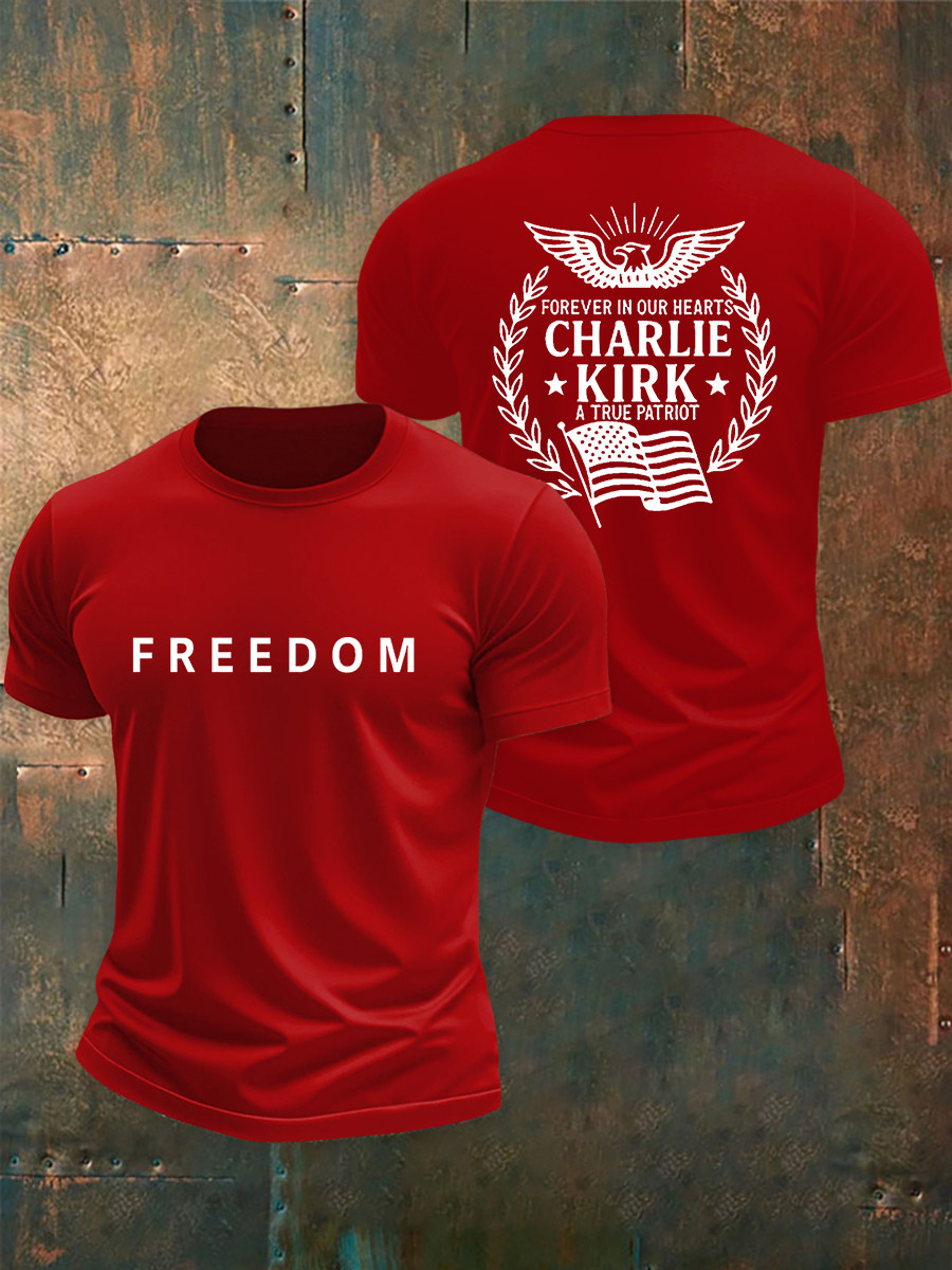Forever In Our Hearts Charlie Kirk T-Shirt Freedom Tribute Red White And Blueberries Shirt