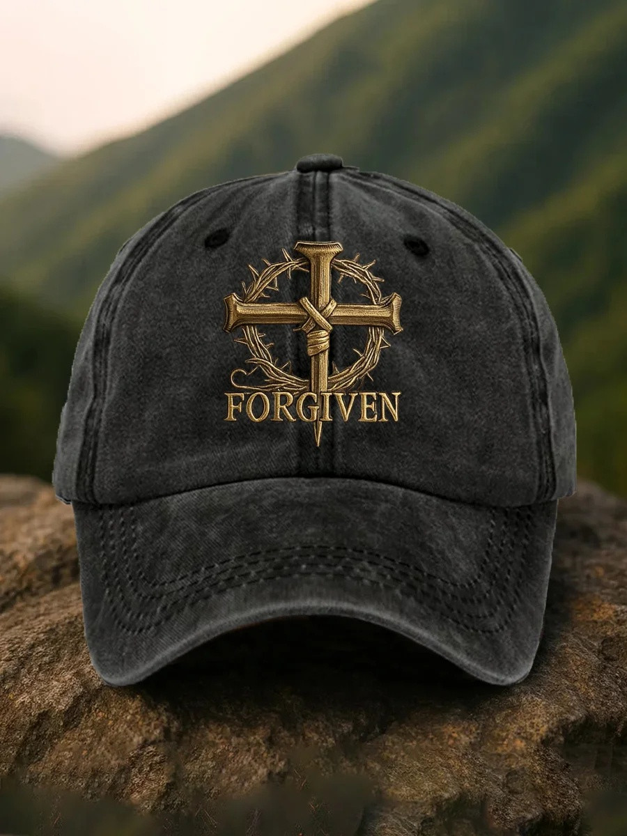 Forgiven Nail Cross Crown Of Thorns Baseball Hat Christian Gift For Believers