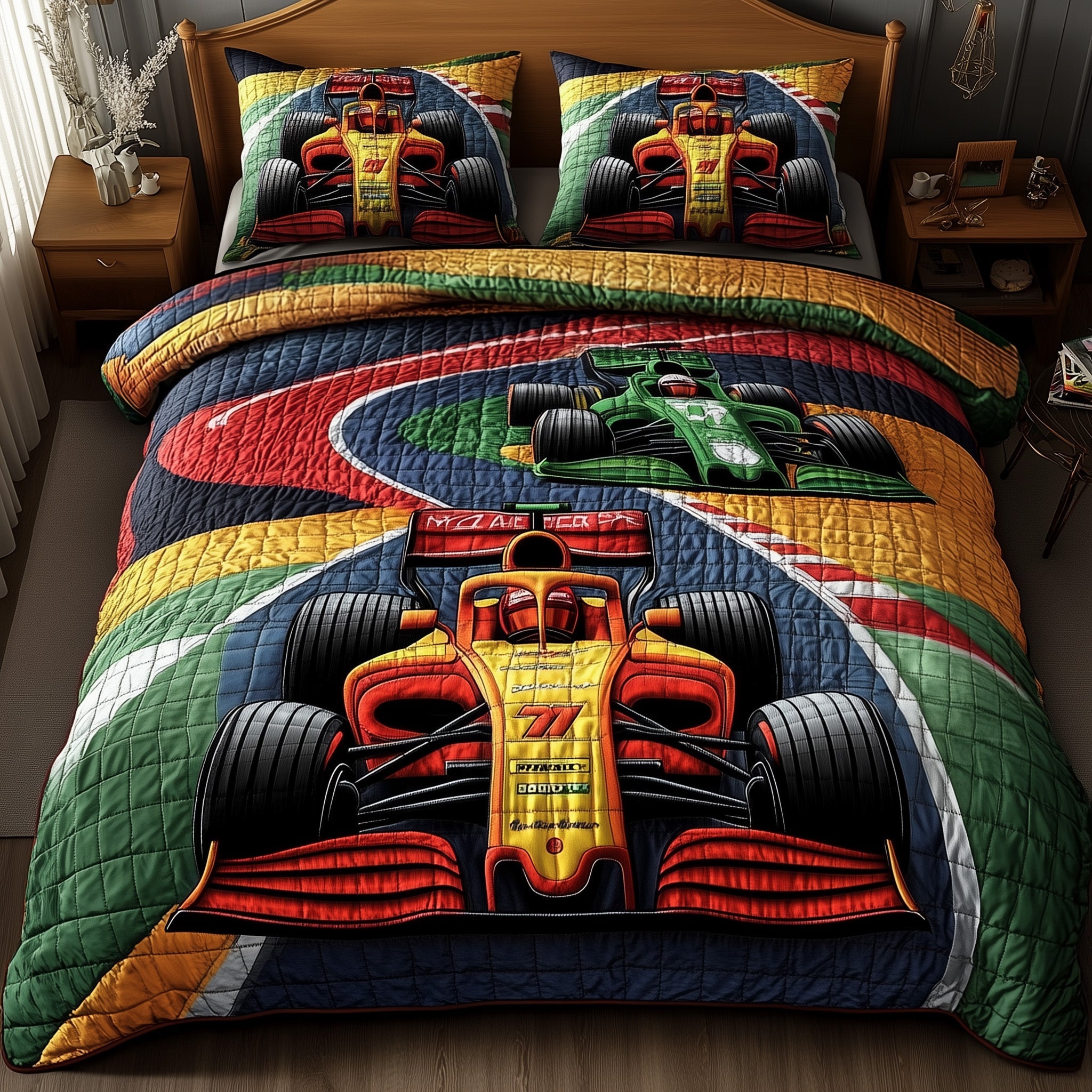 Formula Quilted Bedding Set Duvet Cover Merchandise Gifts For Race Car Lovers