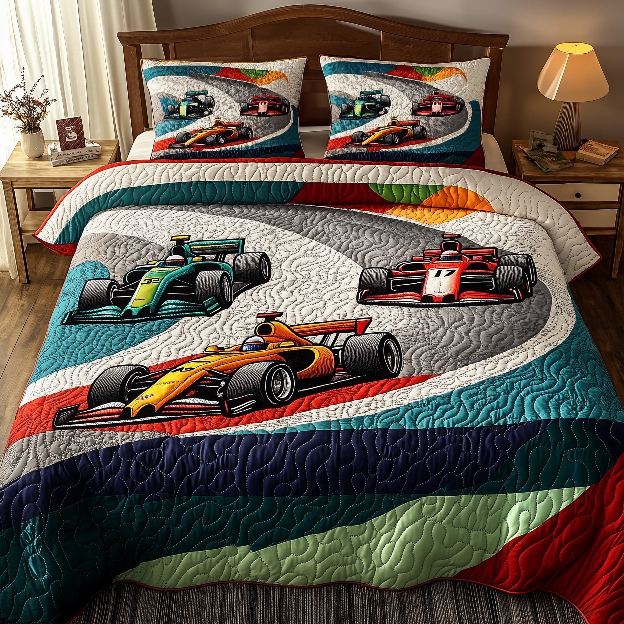 Formula Quilted Bedding Set Duvet Cover Merchandise Race Car Gift Ideas F1