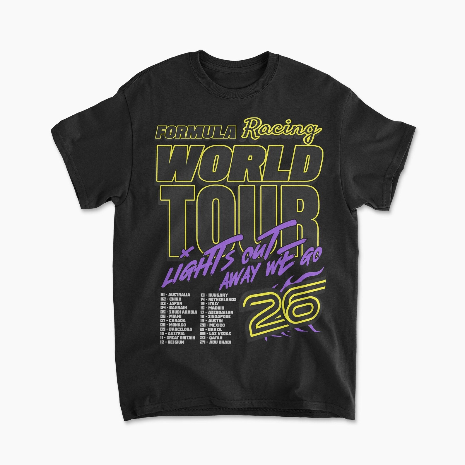 Formula Racing World Tour 2026 T-Shirt Lights Out Motorsport Fan Apparel Best Gift For F1 Racing Fans