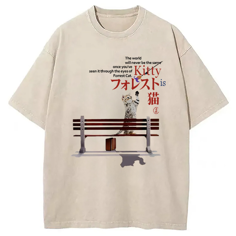 Forrest Cat's Perspective Washed T-Shirt Everyday Comfort Graphic Shirt Gifts For Friends Forrest Cat's Perspective Washed T-Shirt Everyday Comfort Graphic Shirt Gifts For Friends