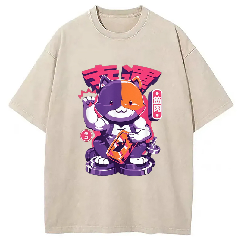 Fortnite Meowscles Lucky Cat Washed T-Shirt Funny Quote Unisex Shirt Gifts For Best Friend