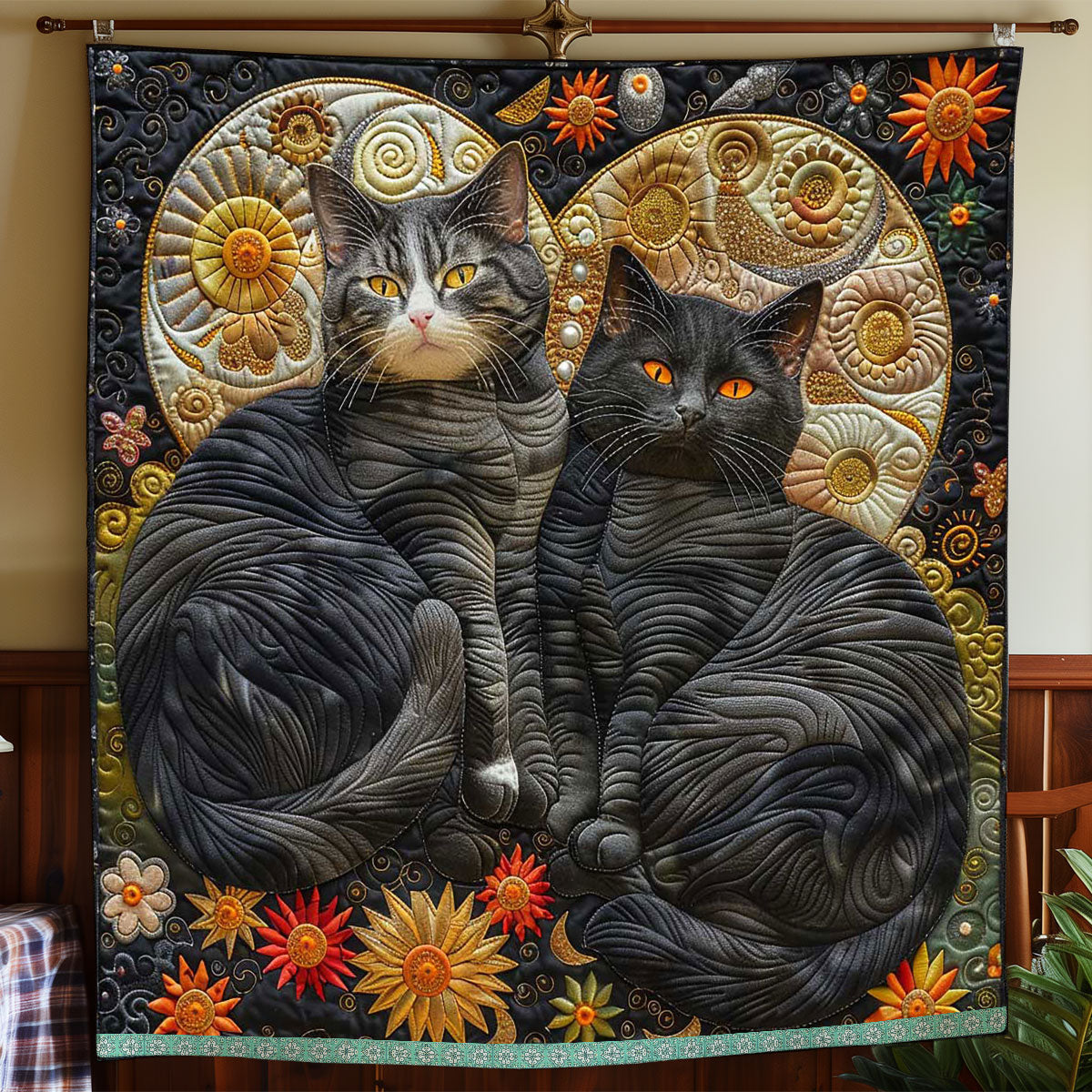 Fortune Moon Black Cat Quilt Blanket Christmas Throw Blanket Xmas Gifts For Cat Lovers