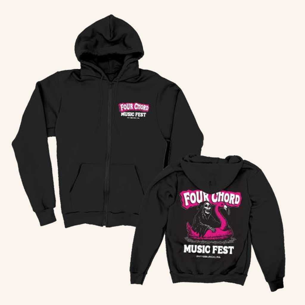 Four Chord Music Festival Merch Flamingo Reaper Zip Hoodie Gifts For Music Enthusiasts Four Chord Music Festival Merch Flamingo Reaper Zip Hoodie Gifts For Music Enthusiasts