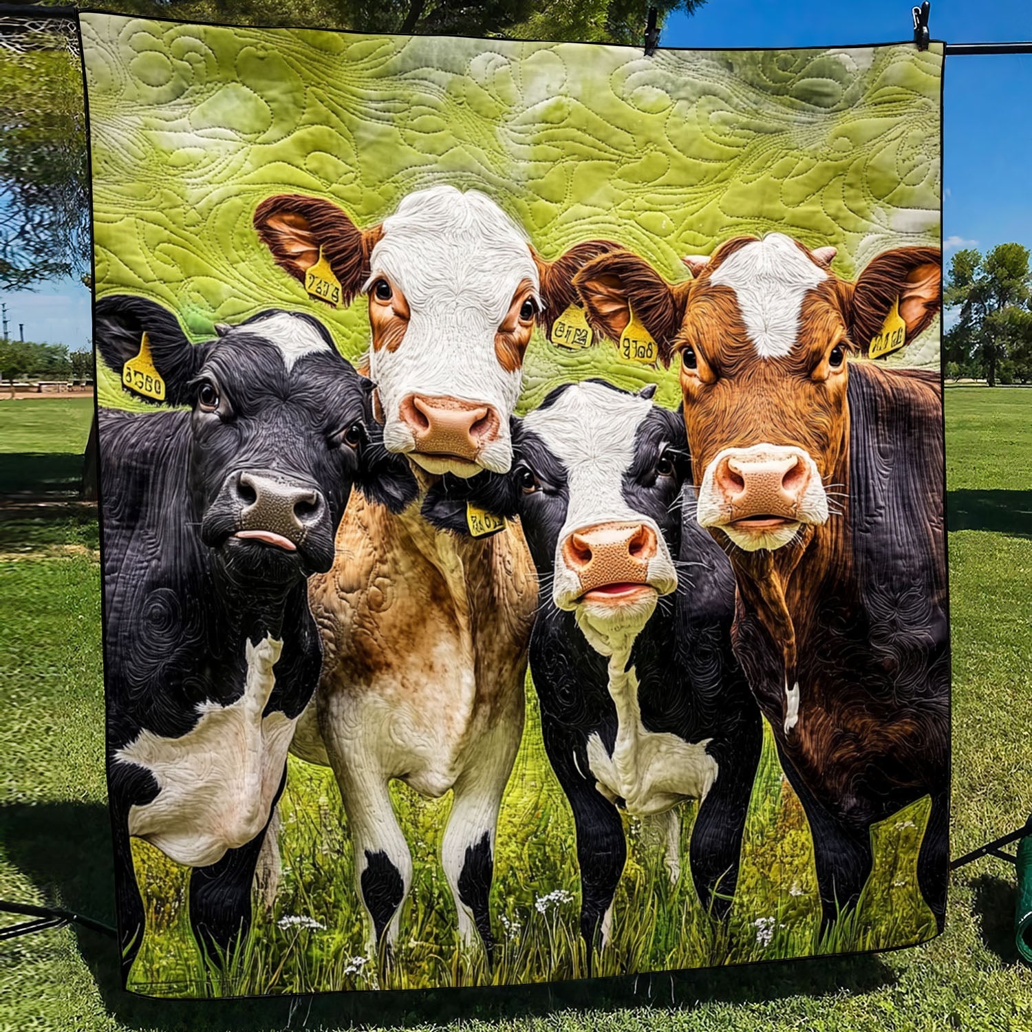 Four Cow Friends Quilted Blanket Best Throw Blanket Presents For Farmer Dads
