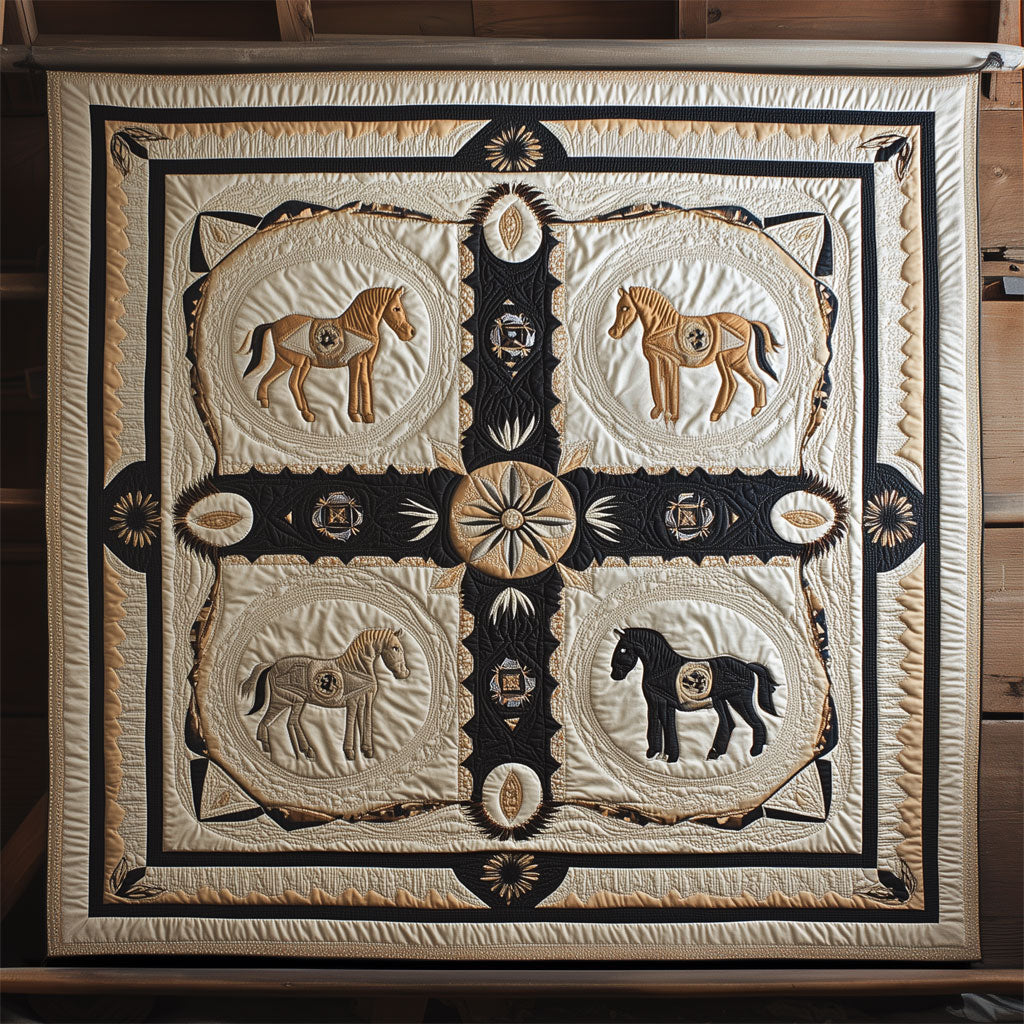Four Directions Horses Quilt Blanket Throws For Couch Gifts For Horse Racing Fans