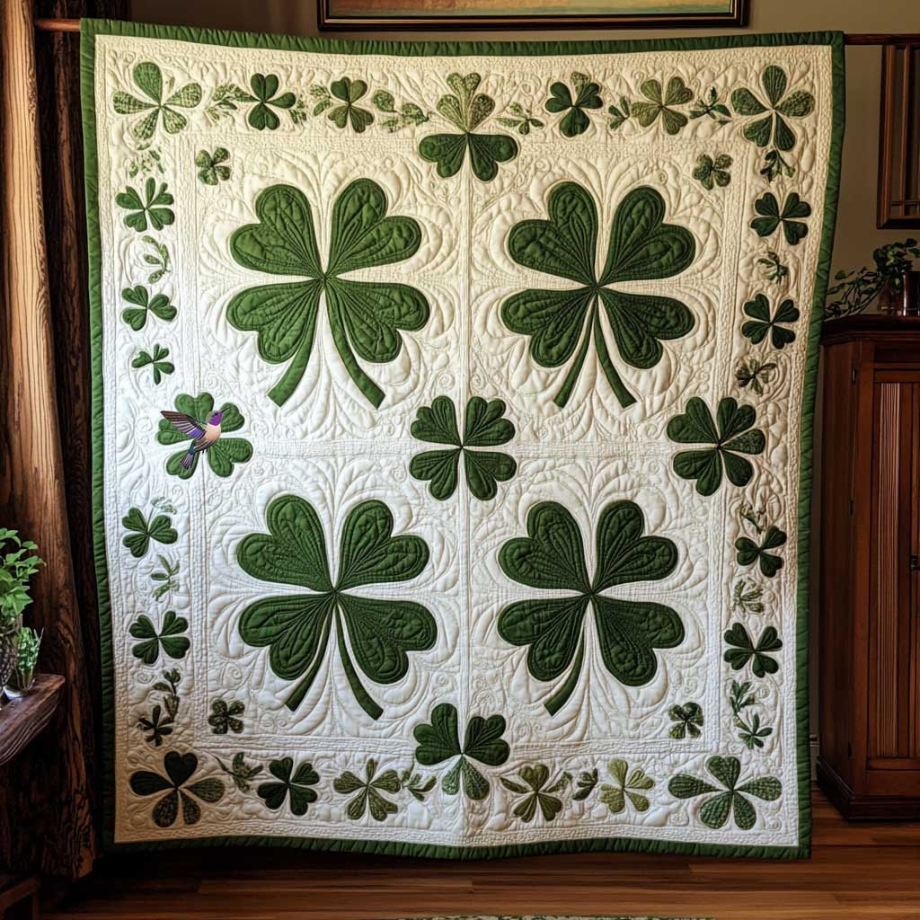 Four Leaf Clover Blessings Holiday Xmas Quilt Blanket Best Presents For Grandmas