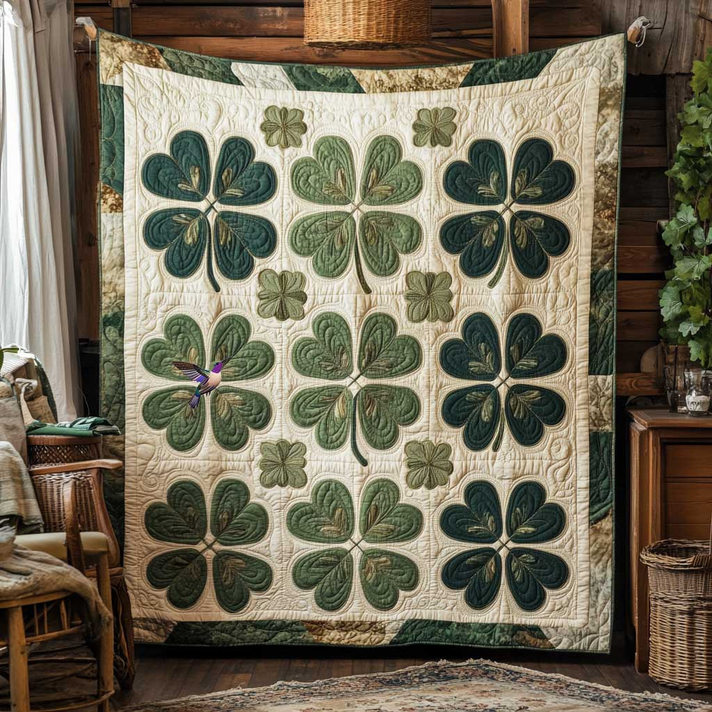 Four Leaf Clover Blessings Holiday Xmas Quilt Blanket Grandma Grandpa Christmas Gifts