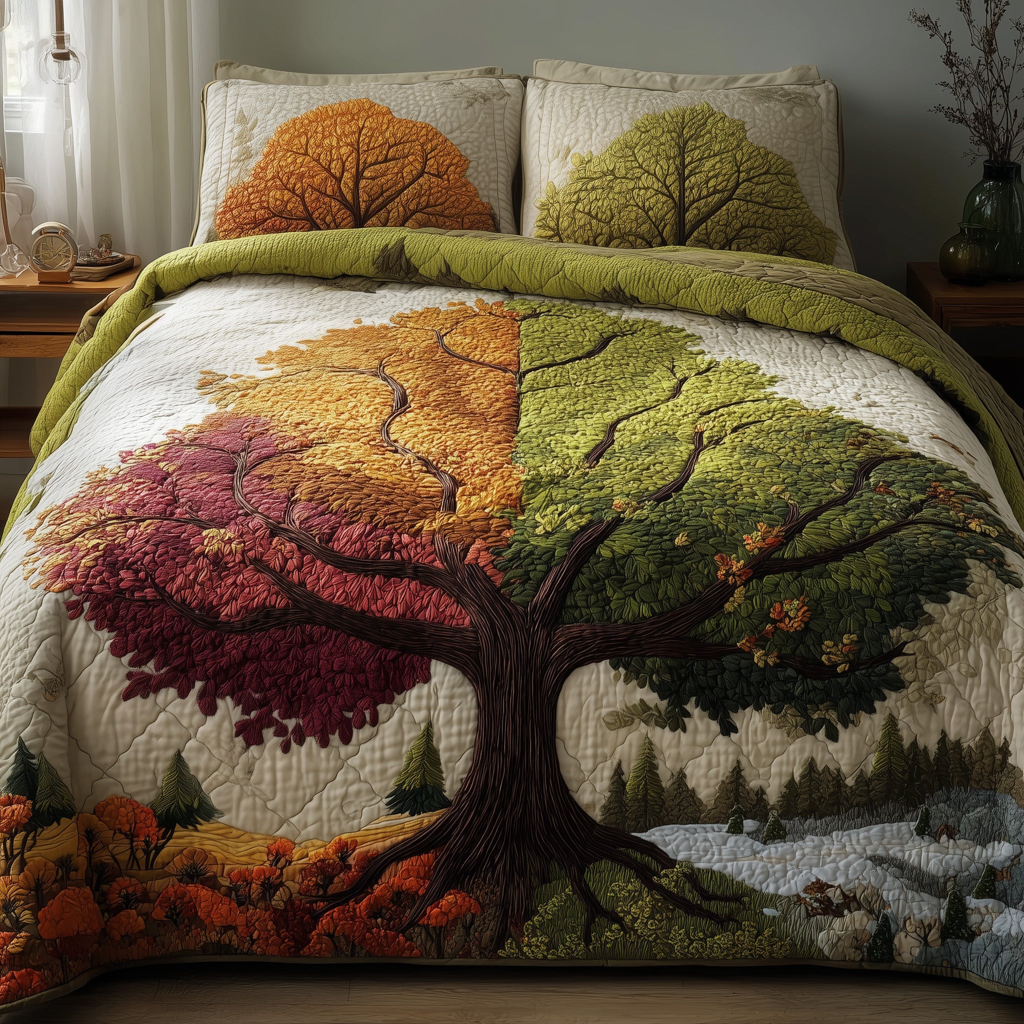 Four Seasons Tree Quilted Bedding Set Breathable