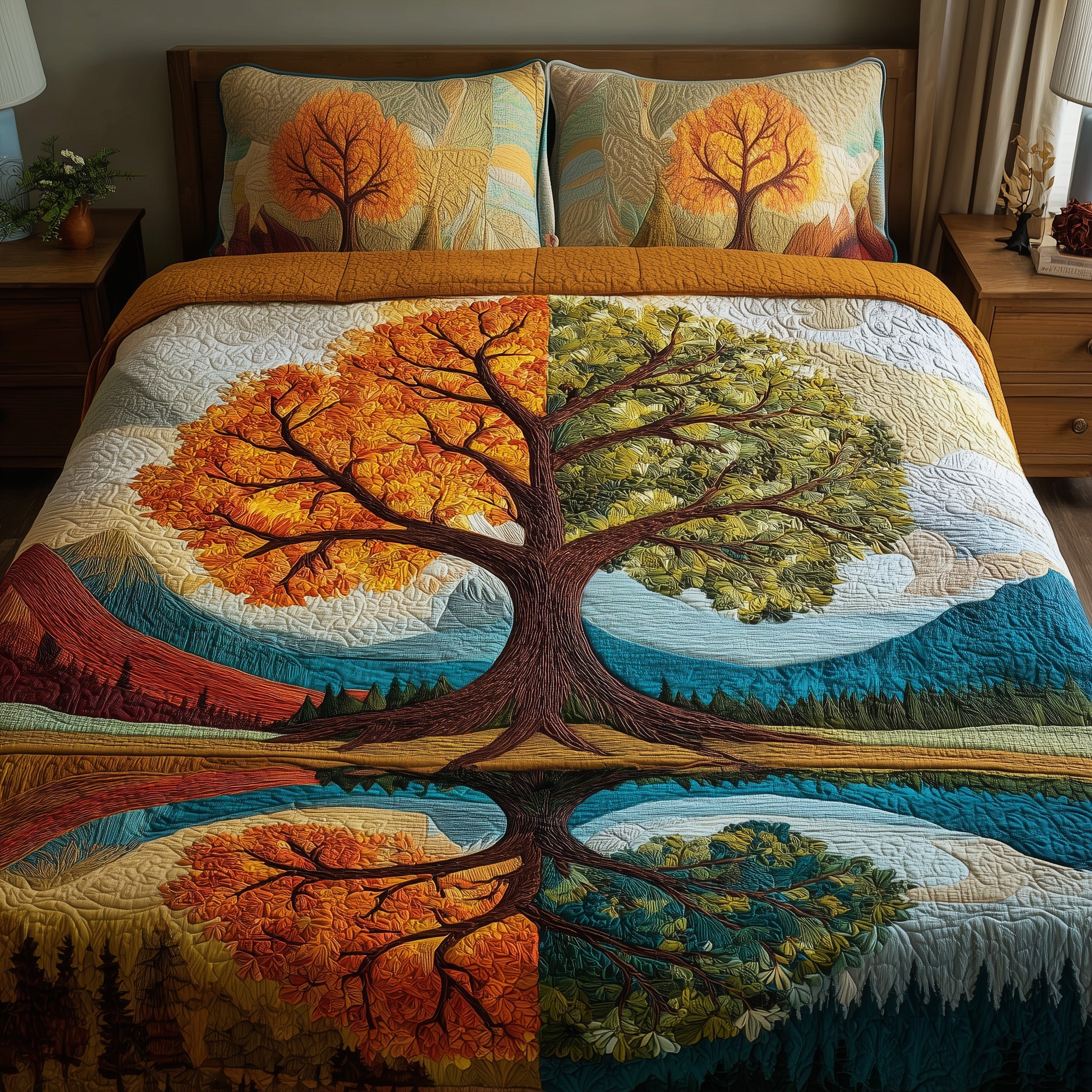 Four Seasons Tree Quilted Bedding Set Microfiber