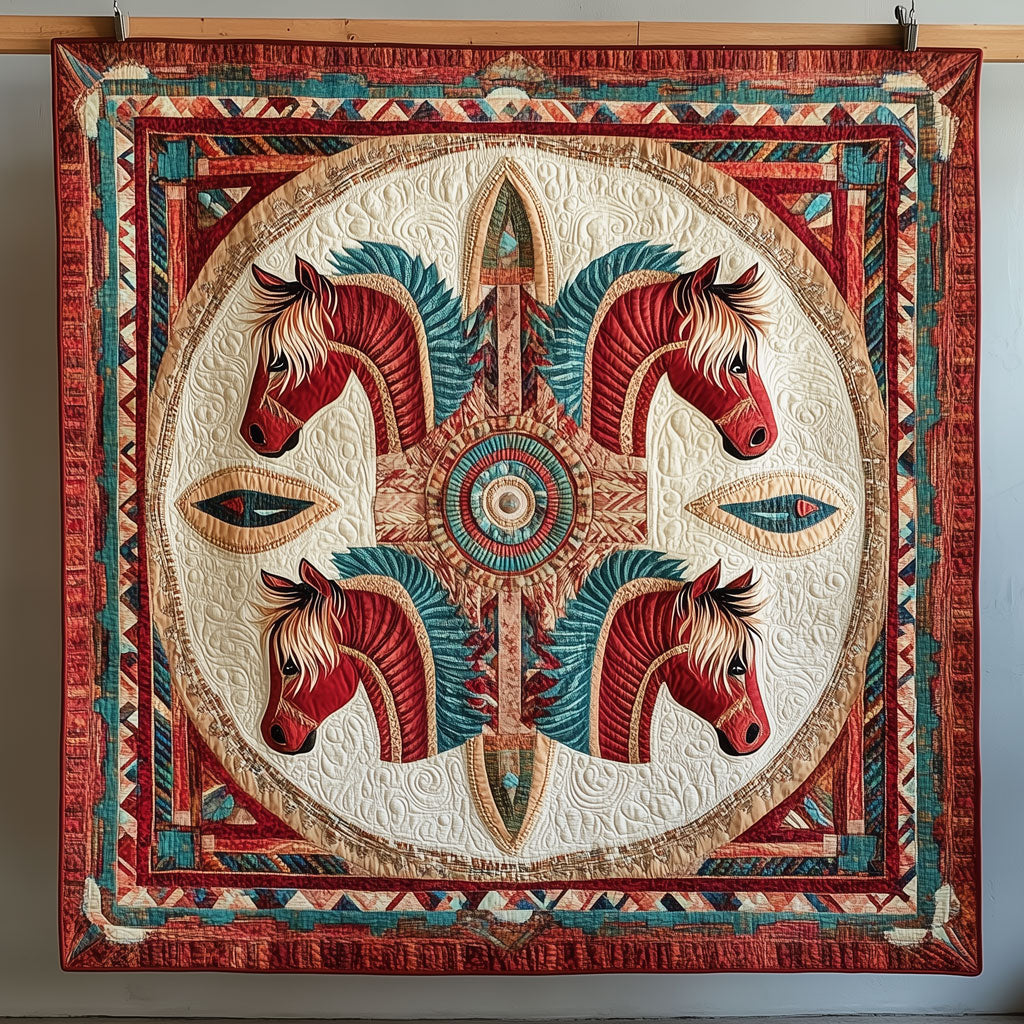 Four Spirit Horses Quilt Blanket Throws For Couch Gifts For Horse Racing Fans