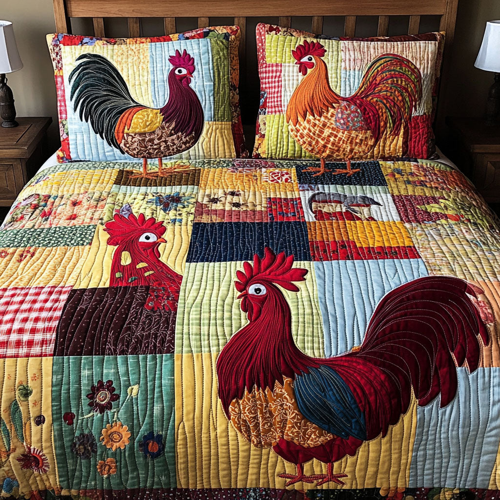 Fowl Fashion Quilted Bedding Set Xmas Holiday Duvet Cover Set Chicken Themed Gifts