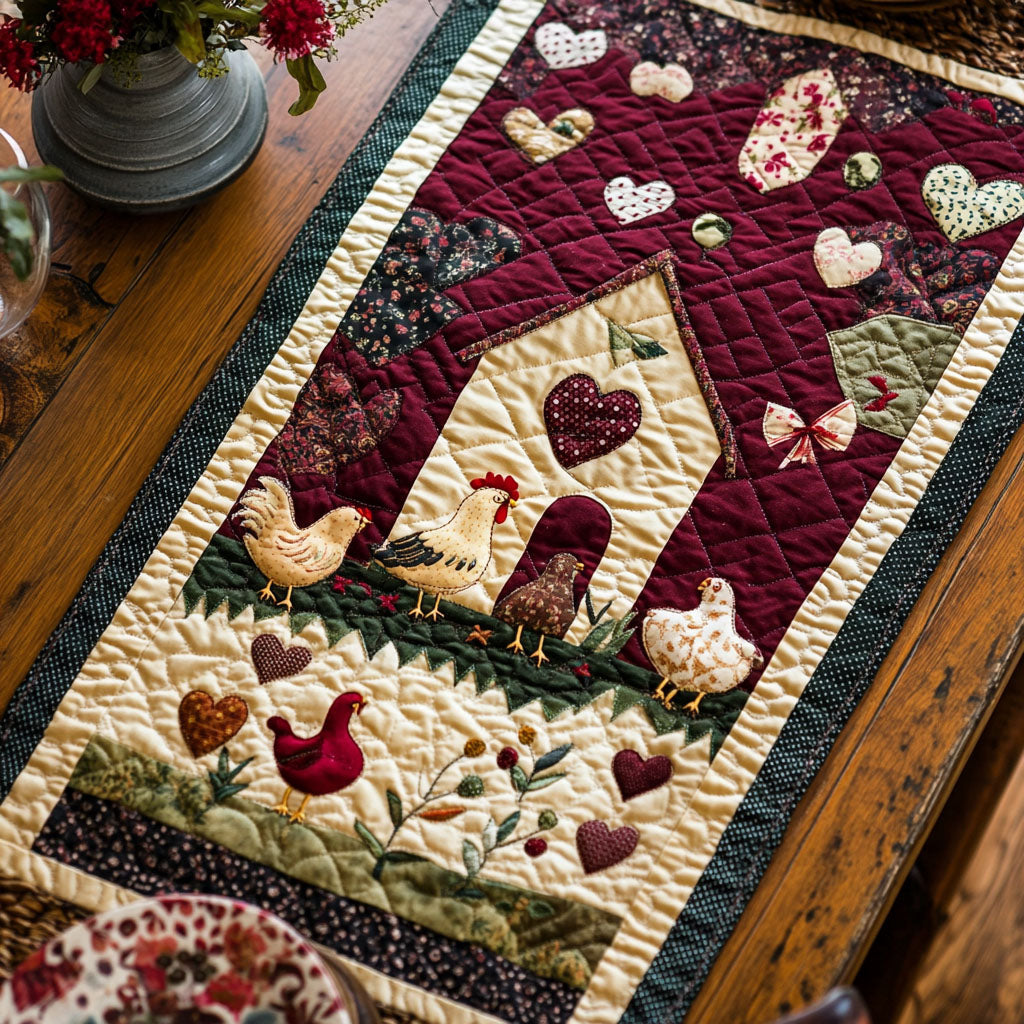 Fowl Play Patchwork Quilted Table Runner Dining Room Table Decor Gifts For People With Chickens