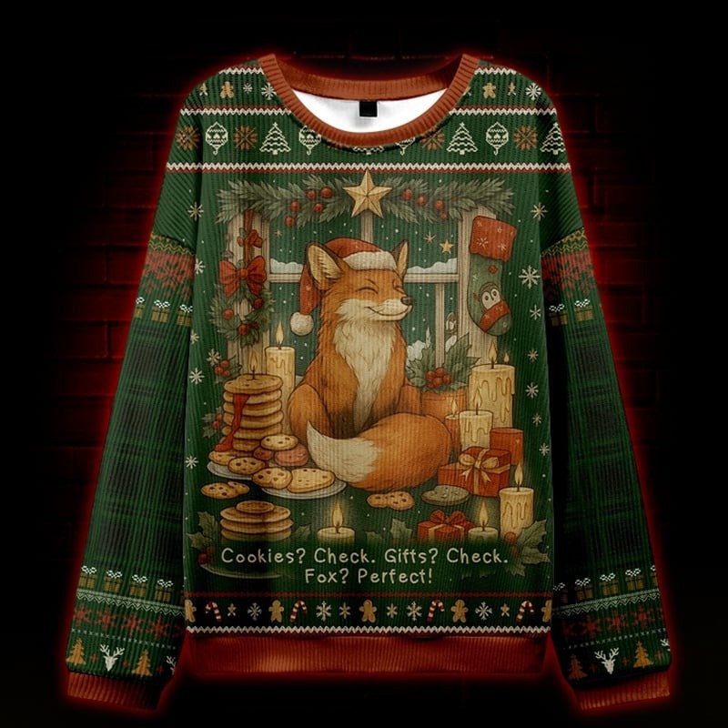 Fox Cookies Check Gift Check Ugly Christmas Sweater Cute Xmas Gifts For Fox Lovers