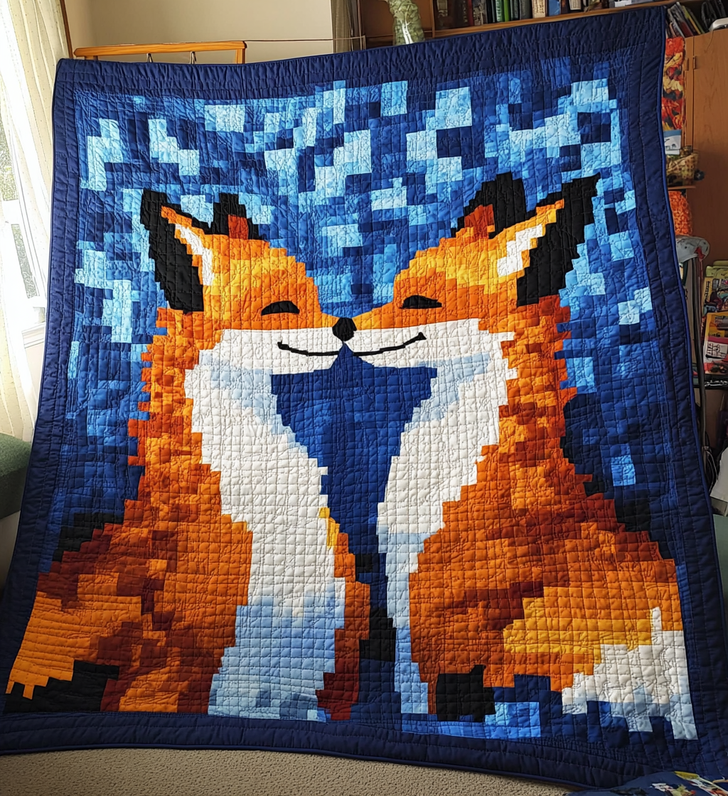 Fox Couple Quilted Blanket Presents For Fox Lovers