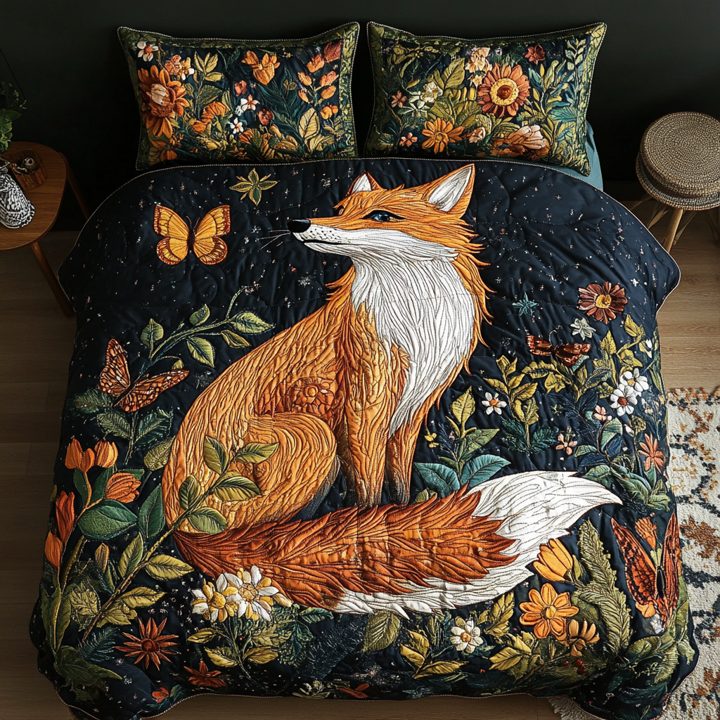 Fox Den Quilted Bedding Set Cozy Bedroom Decor Gifts For Fox Lovers