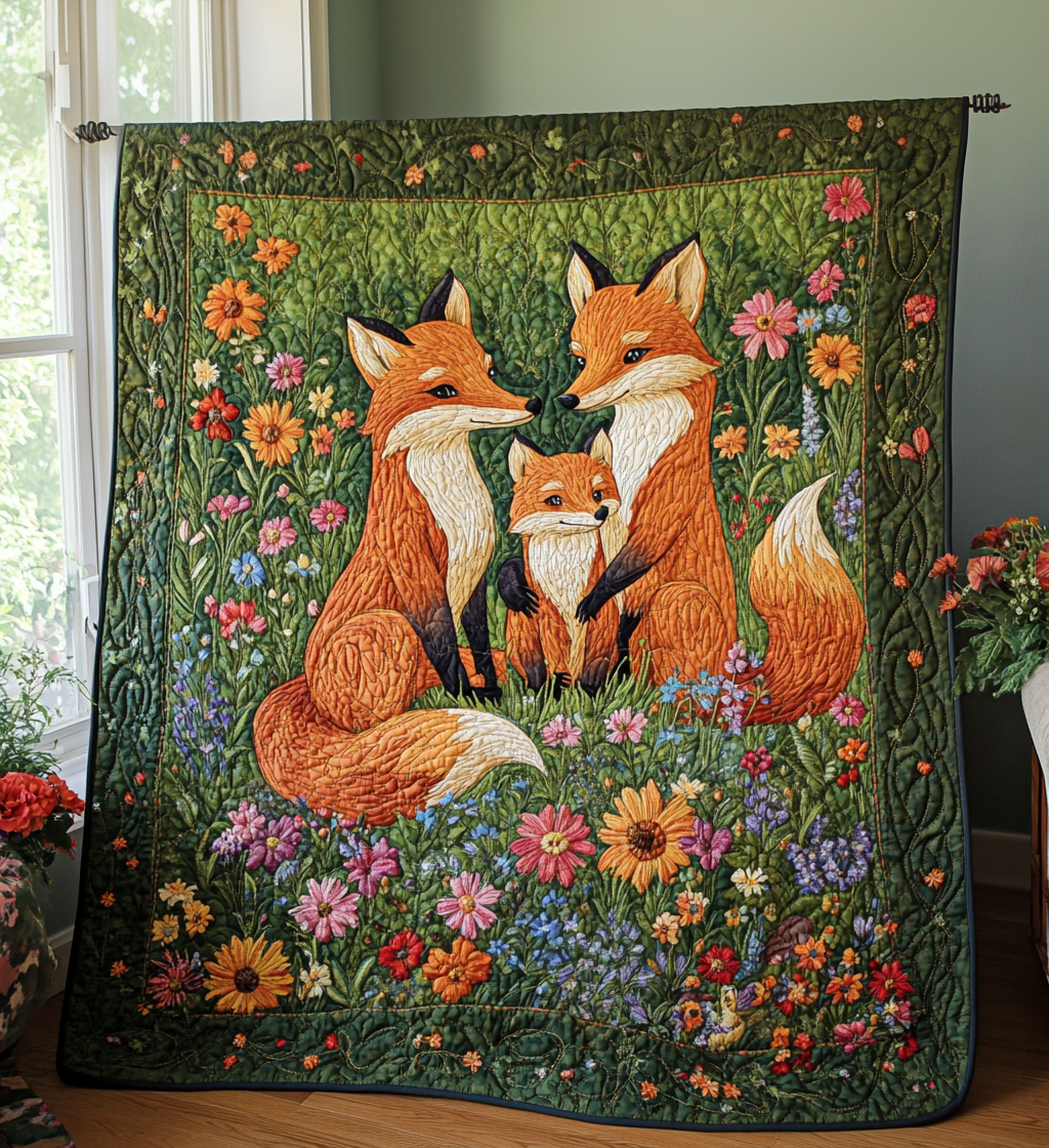 Fox Family Quilted Blanket Autumn Gift Ideas