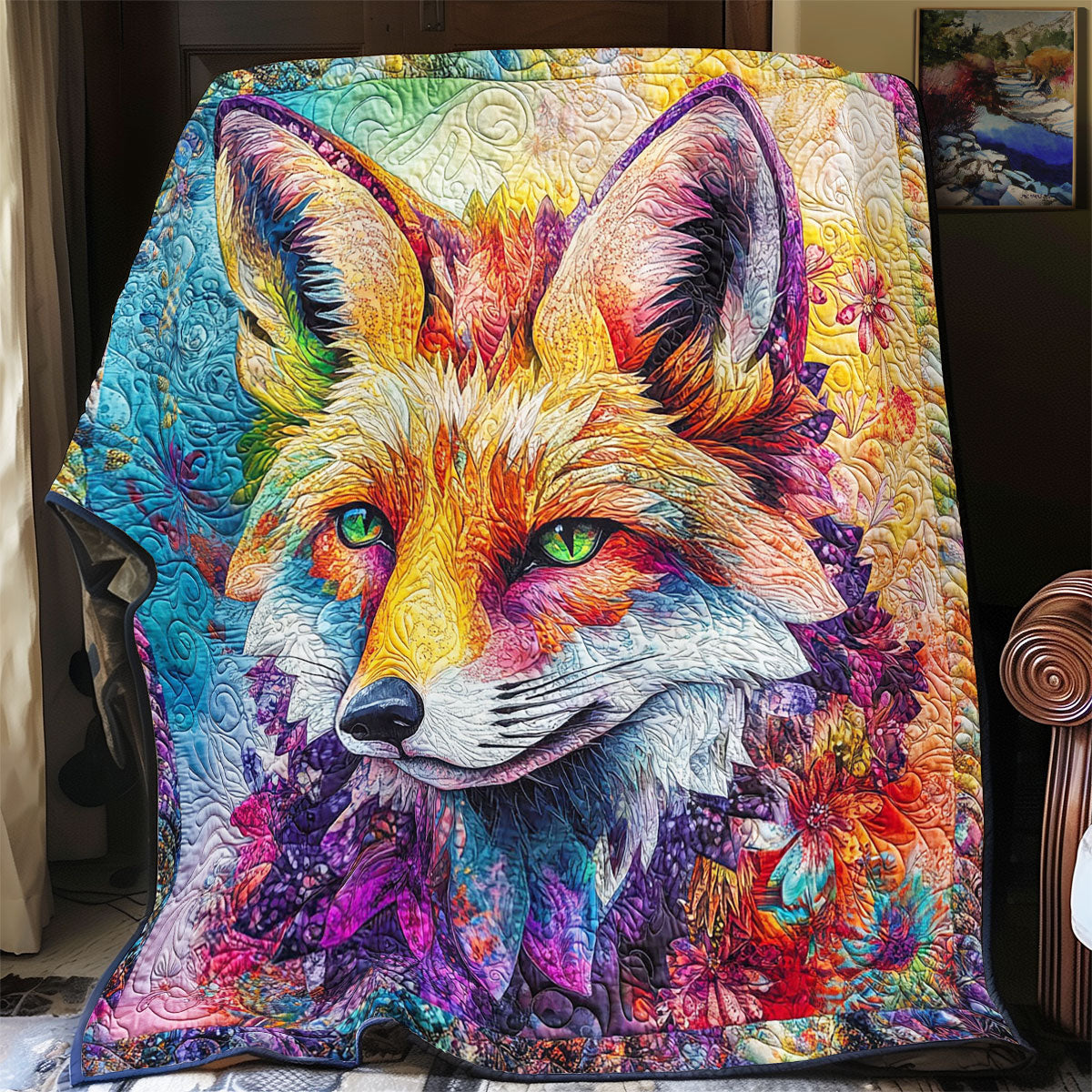 Fox Gazing Quilt Blanket Bedoom Decor Abstract Design Gifts For Fox Lovers