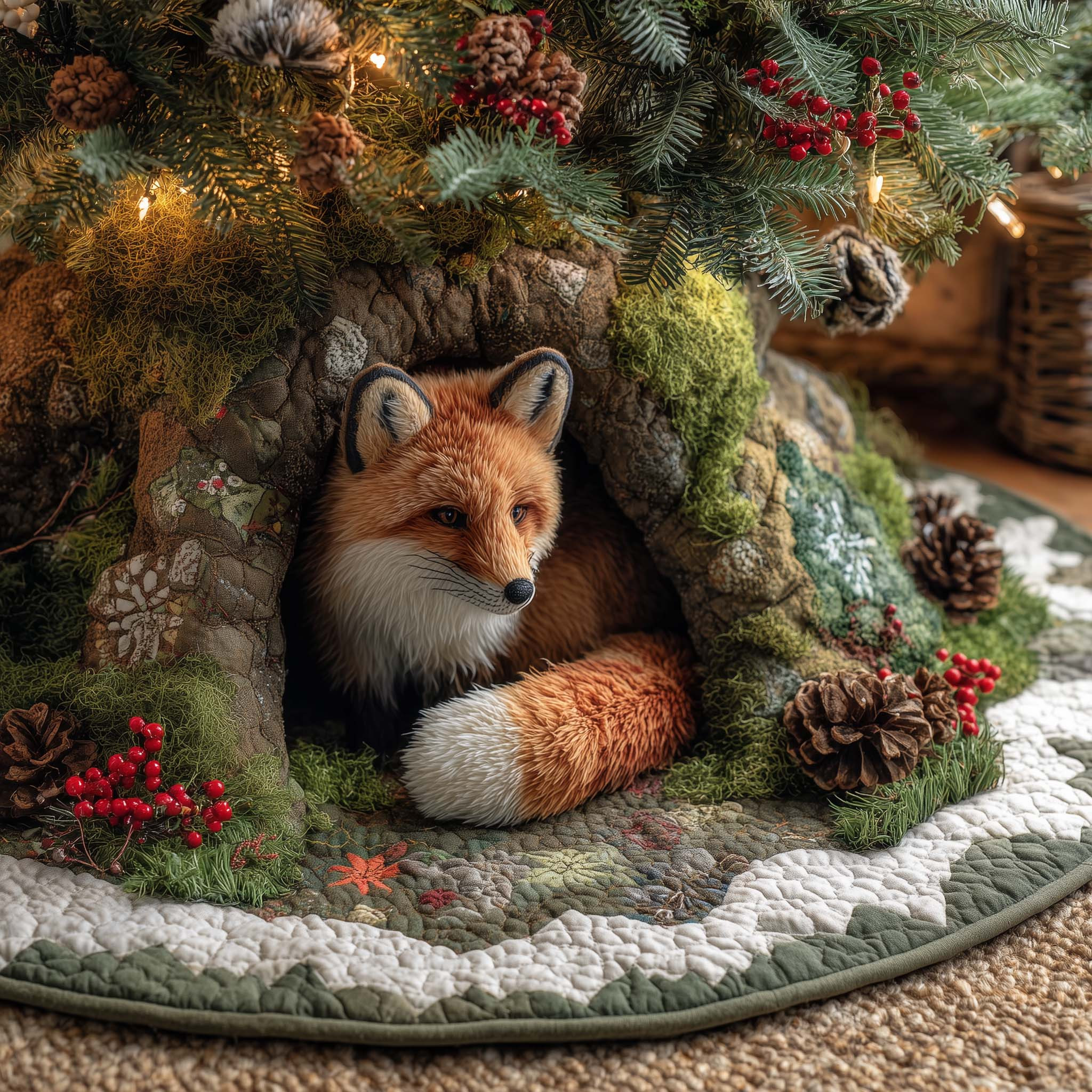 Fox Greenland Christmas Quilted Tree Skirt Xmas Tree Surround Fox Related Gifts For Her