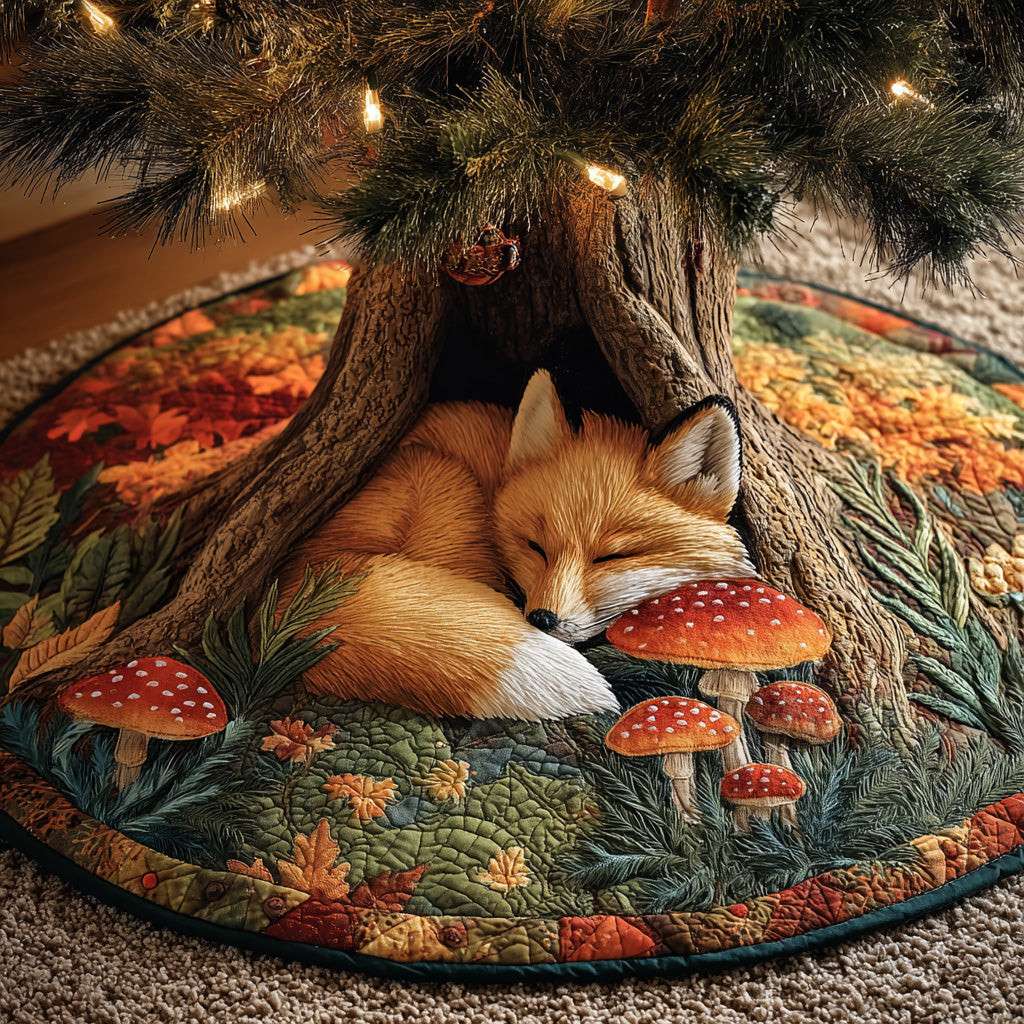 Fox Haven Christmas Quilted Tree Skirt Animal Themed Christmas Decor Fox Lover Xmas Gifts