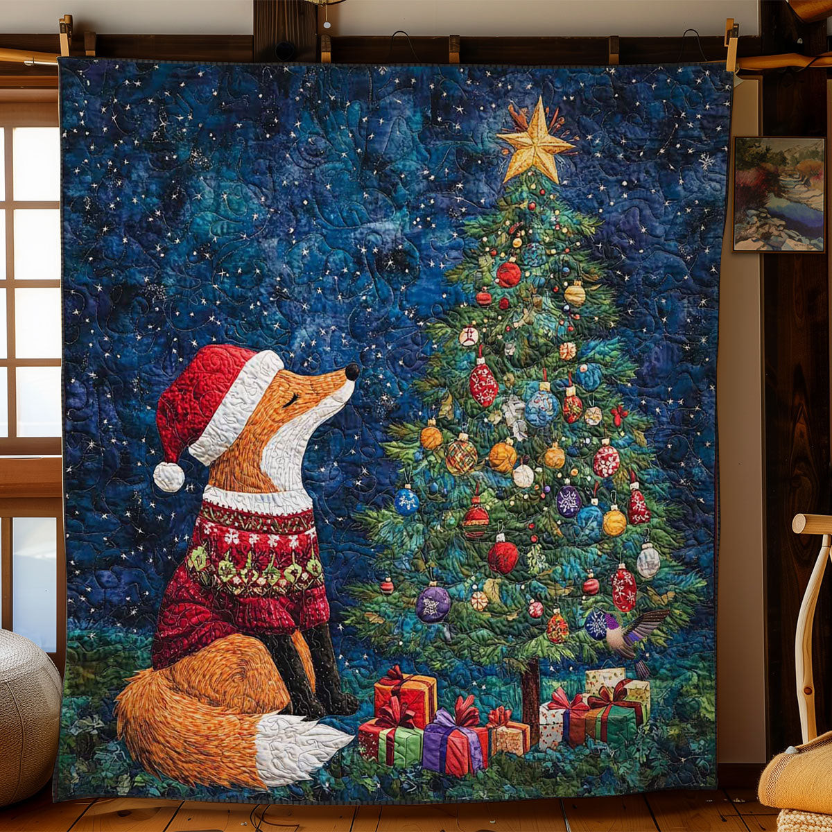 Fox Holiday Cheer Holiday Xmas Quilt Blanket Gifts To Get Your Mom For Christmas