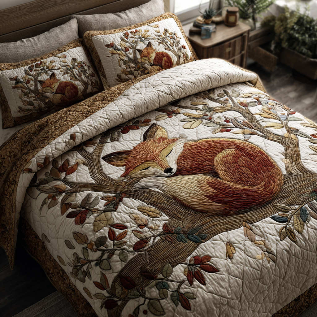 Fox Hunt Quilted Bedding Set Bedroom Decorations Fox Theme Gifts