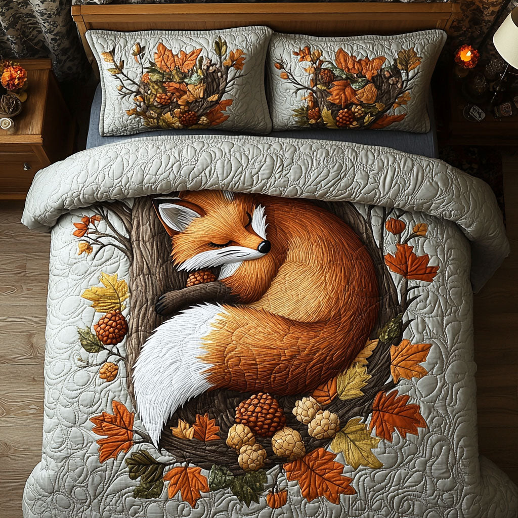 Fox in the Autumn Woods Quilted Bedding Set Fall Bedding Sets Best Unique Gifts For Fox Lovers
