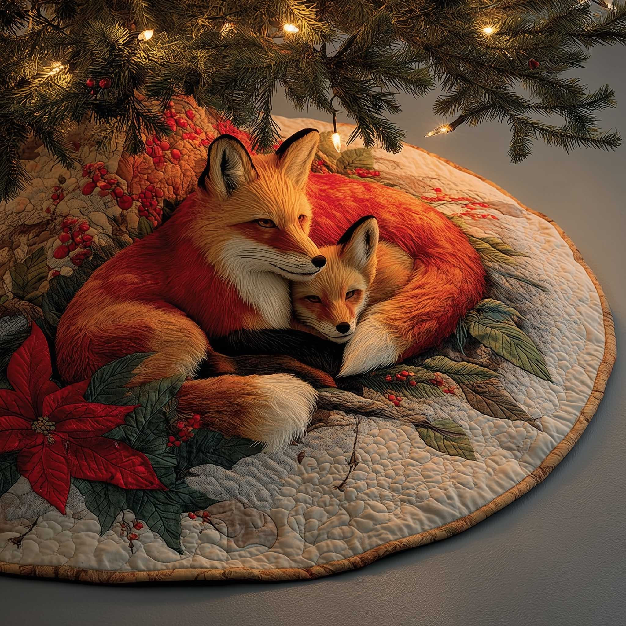 Fox Quilted Tree Skirt Best Living Room Christmas Decorations Fox Mother's Day Gifts