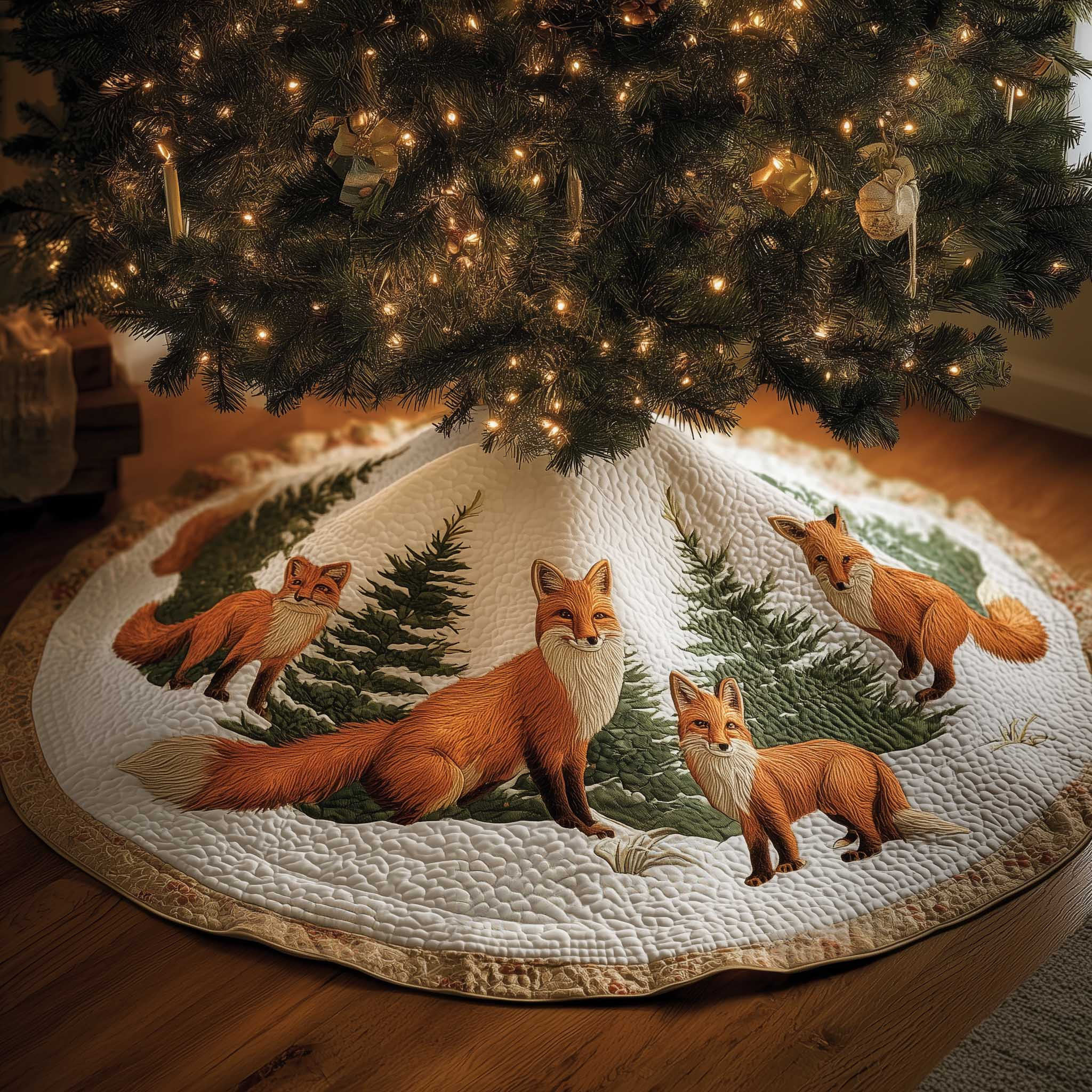 Fox Quilted Tree Skirt Best Living Room Christmas Decorations Fox Theme Present