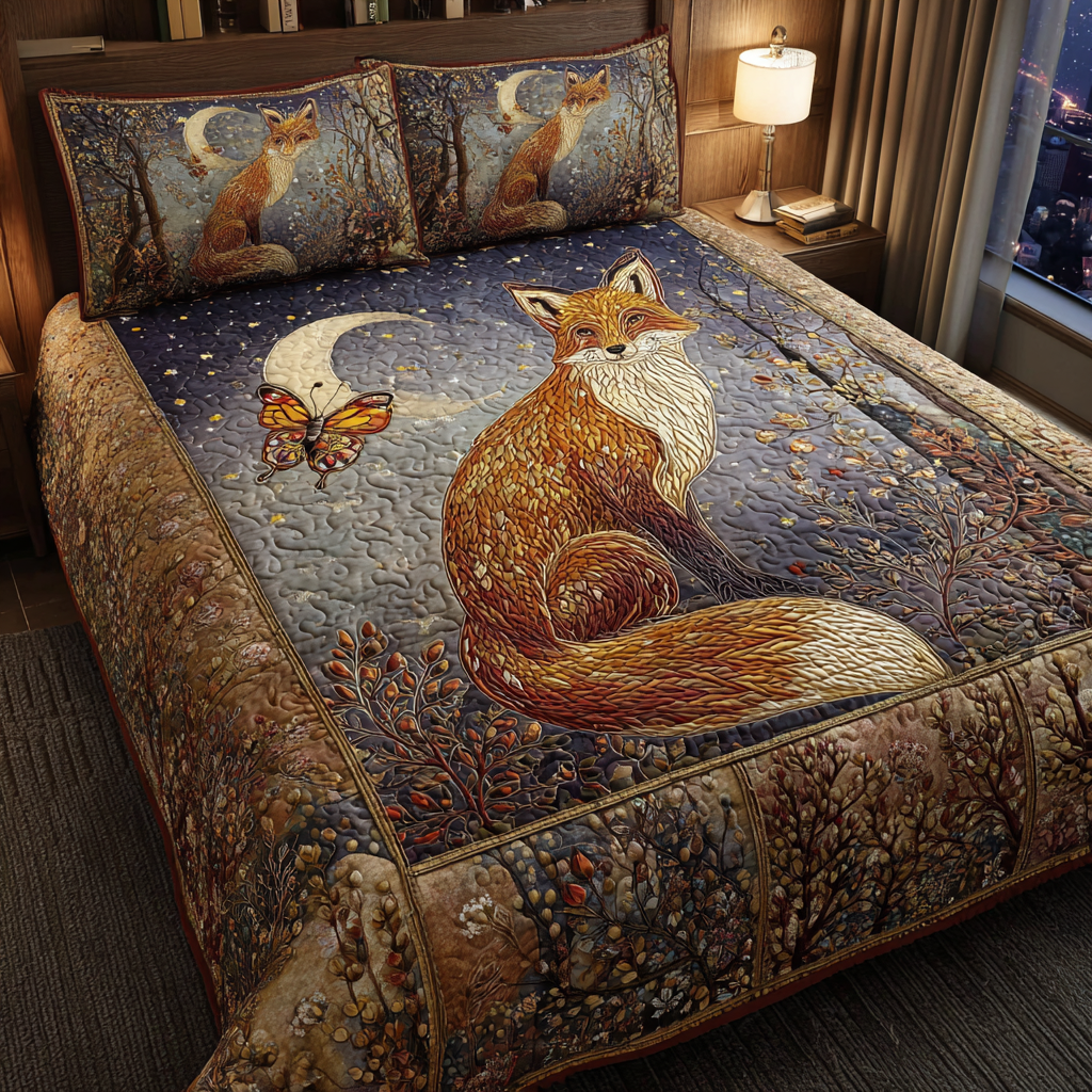 Fox Spirit Quilted Bedding Set Aesthetic Room Decor Fox Gifts For Her