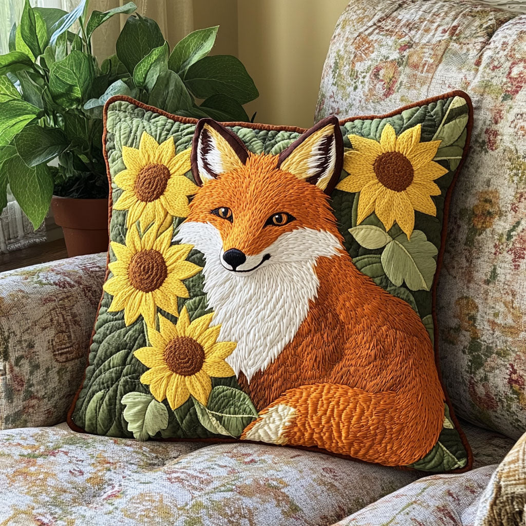 Fox Sunflower Quilt Pillow Case Stylish Decorative Pillow Case for Living Room or Bed