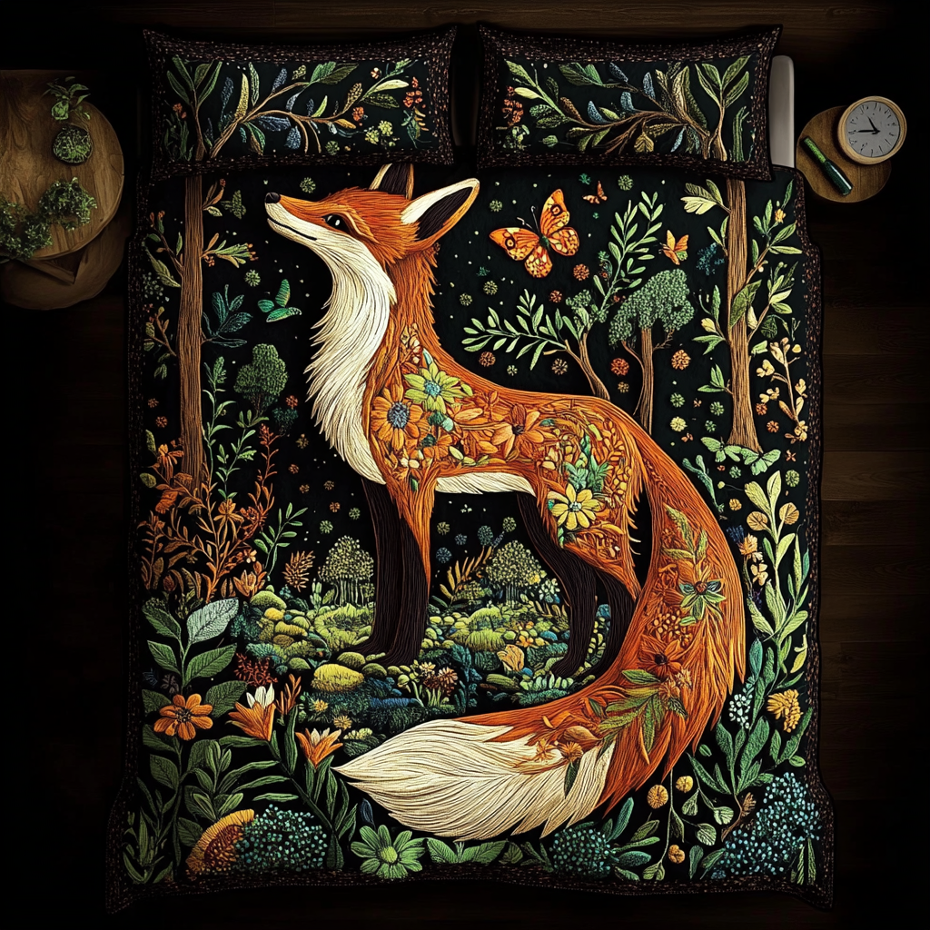 Fox Tale Quilted Bedding Set Cool Bedroom Decor Fox Gifts For Dad