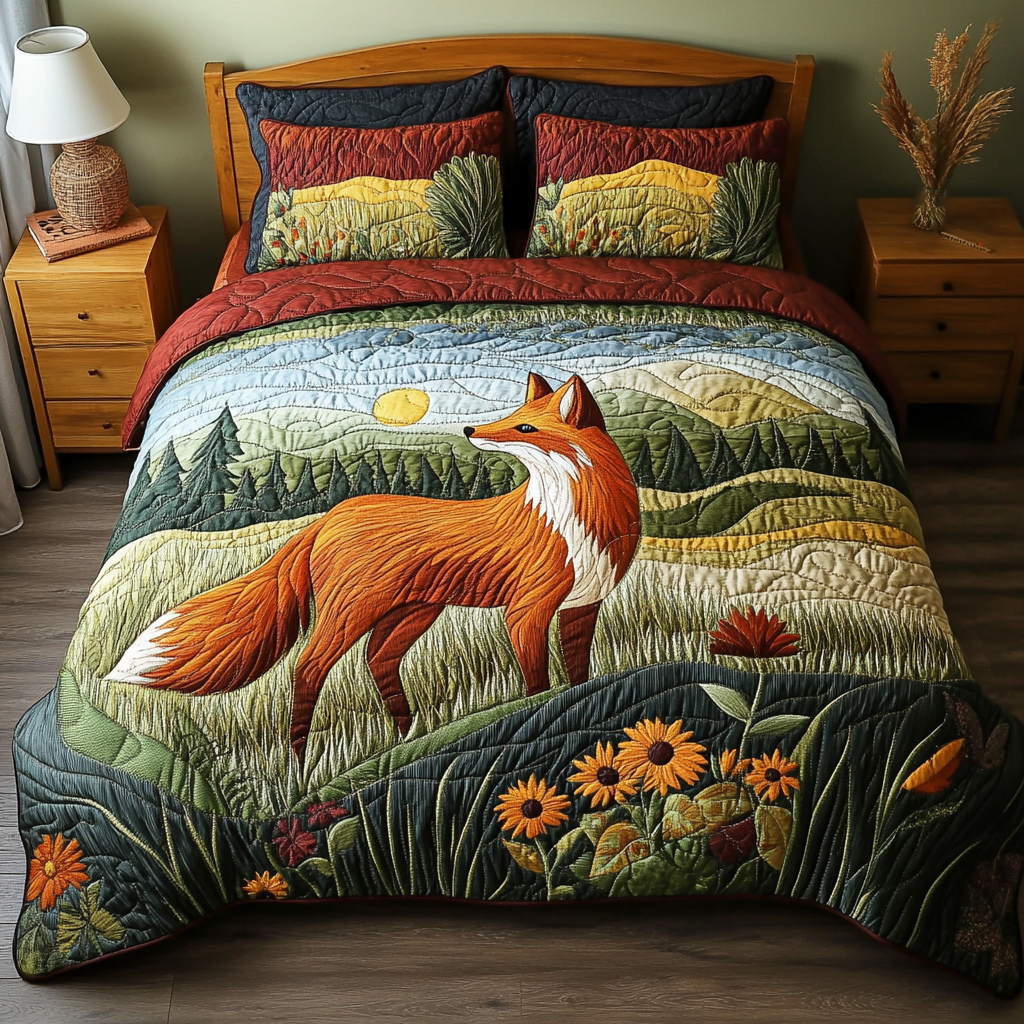Fox Tracks Quilted Bedding Set Bed Decorations Best Unique Gifts For Fox Lovers