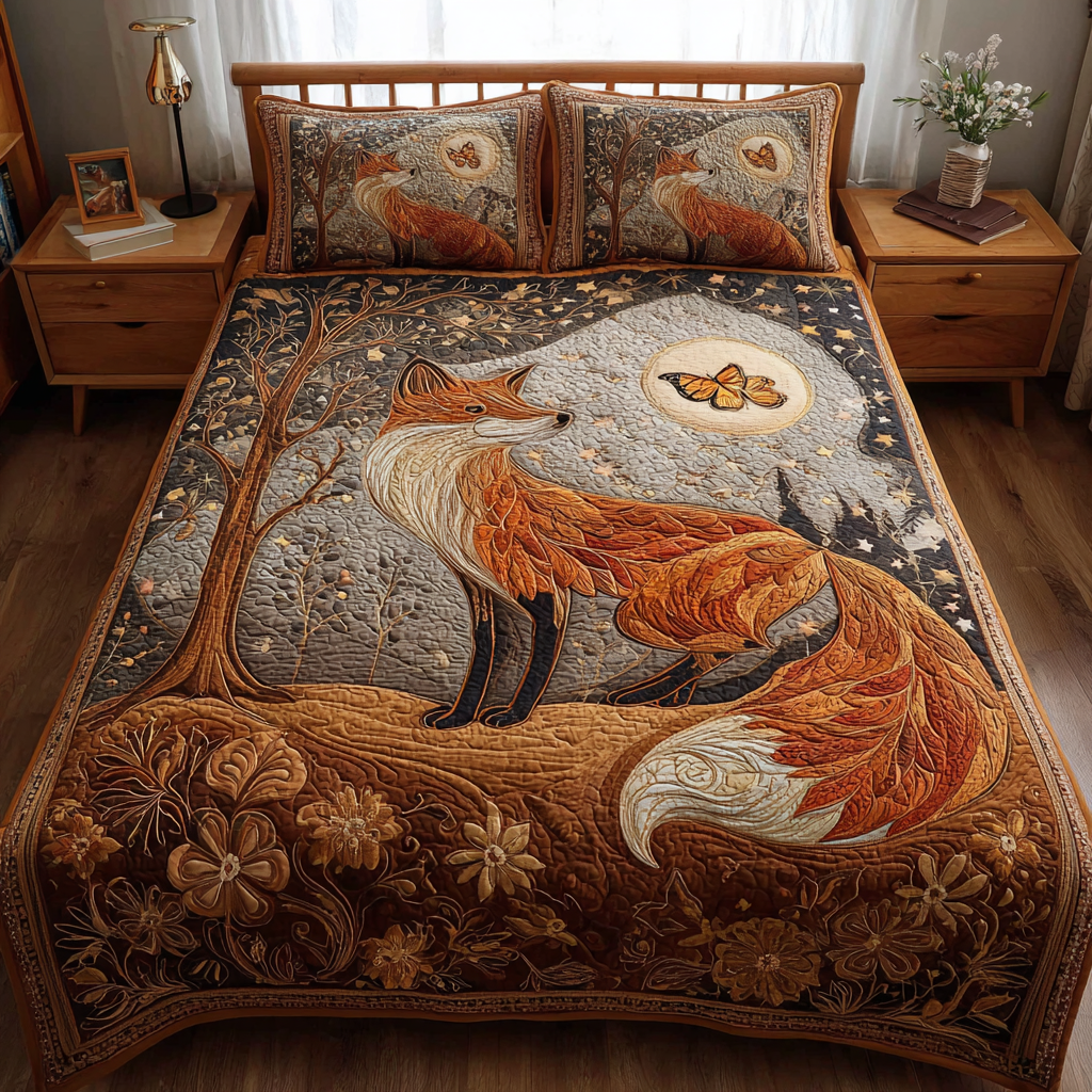 Fox Trail Quilted Bedding Set Cute Room Decor Fox Theme Present