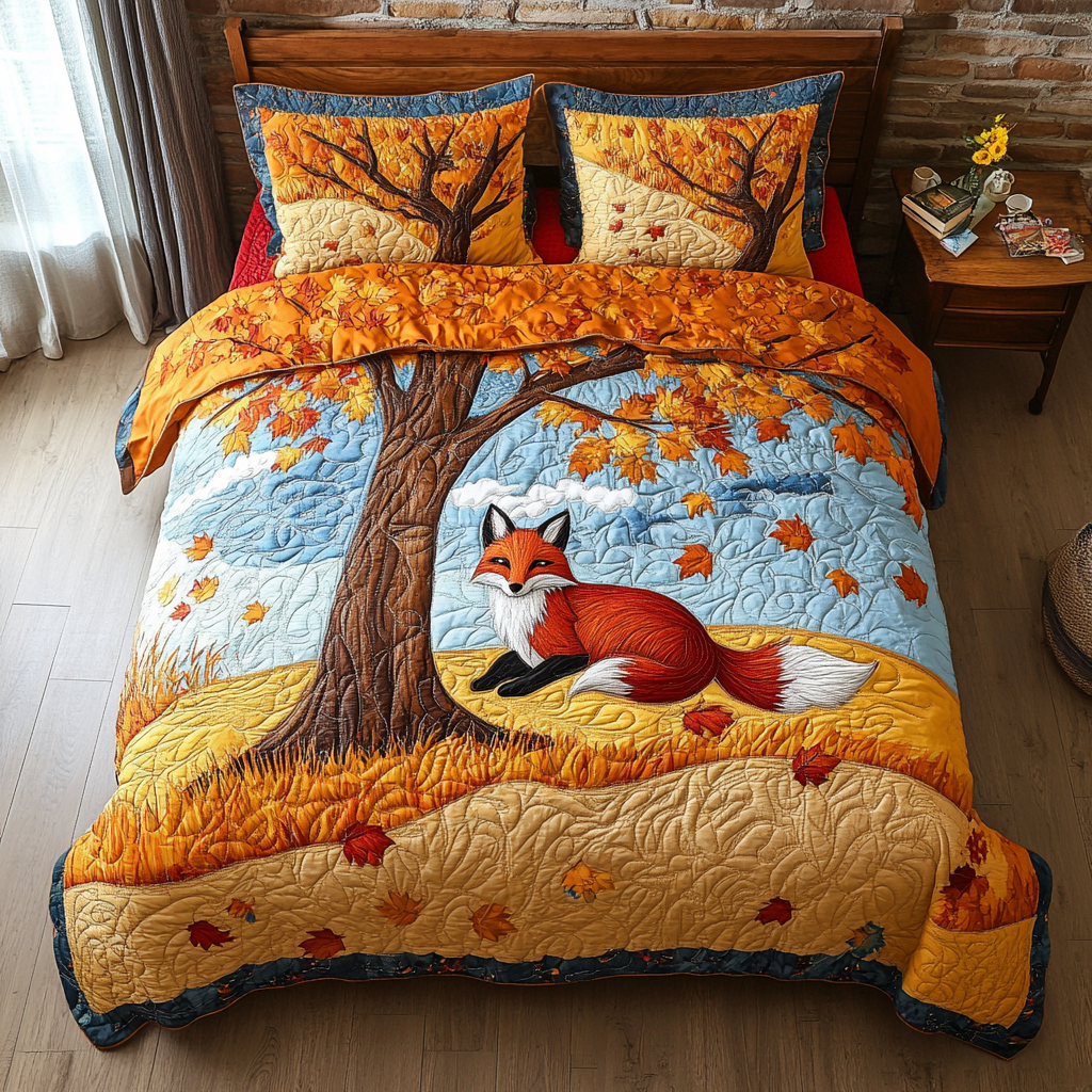 Fox Trail Quilted Bedding Set Fall Bedding Sets Fox Gifts For Dad