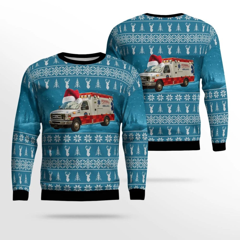 Foxwall EMS Fox Chapel Pennsylvania Christmas AOP Ugly Sweater Xmas Unisex Sweater Christmas Gifts For Men Women