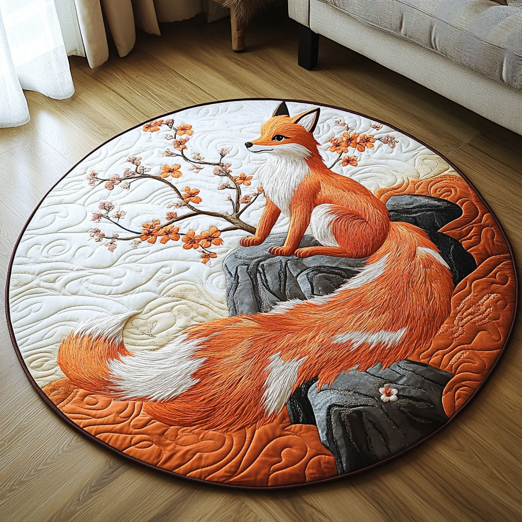 Foxy Quilted Round Mat Door Entrance Decor Presents For Fox Lovers